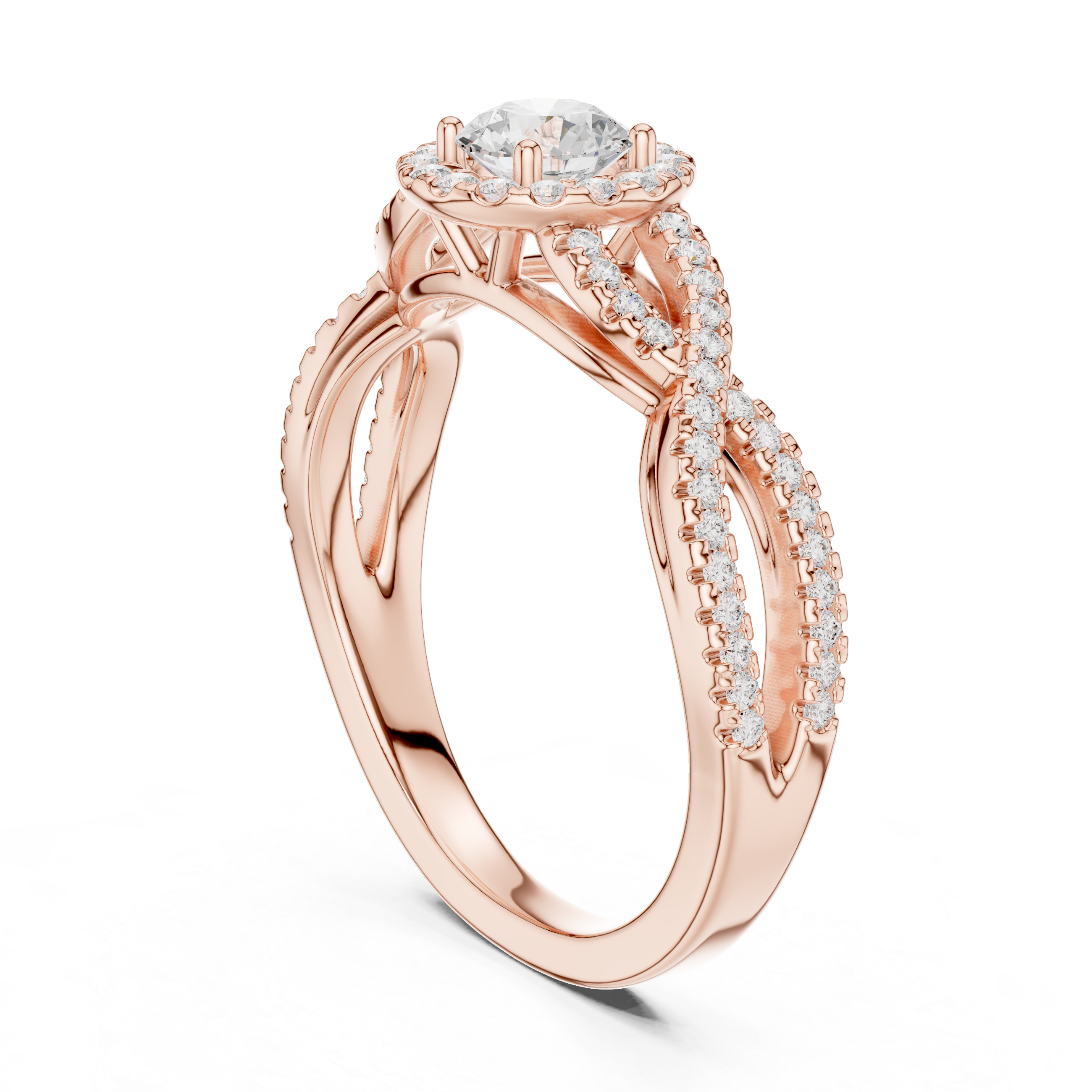 Infinity Twist Halo Engagement Ring – Vintage Pavé Diamond Bridal Ring