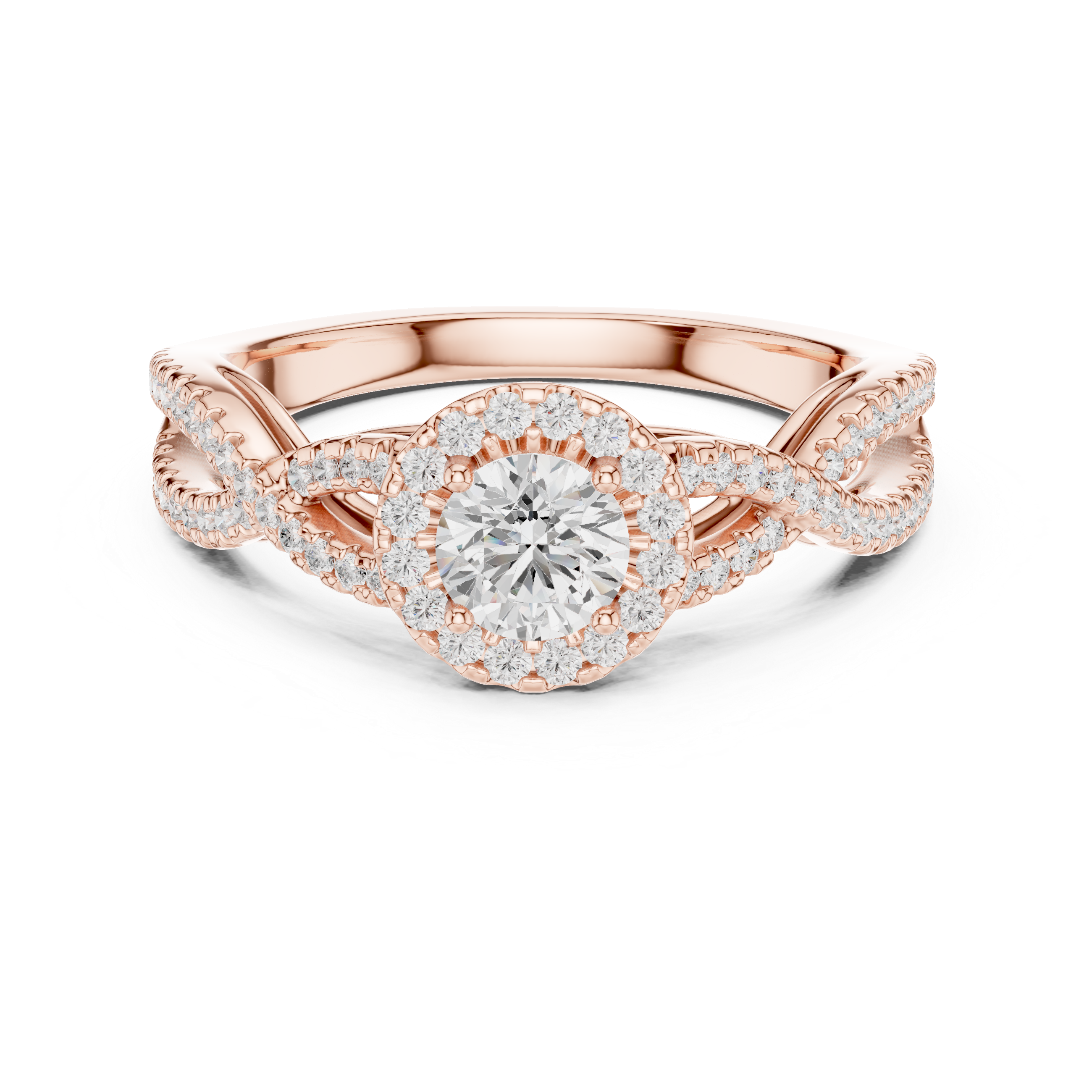 Infinity Twist Halo Engagement Ring – Vintage Pavé Diamond Bridal Ring