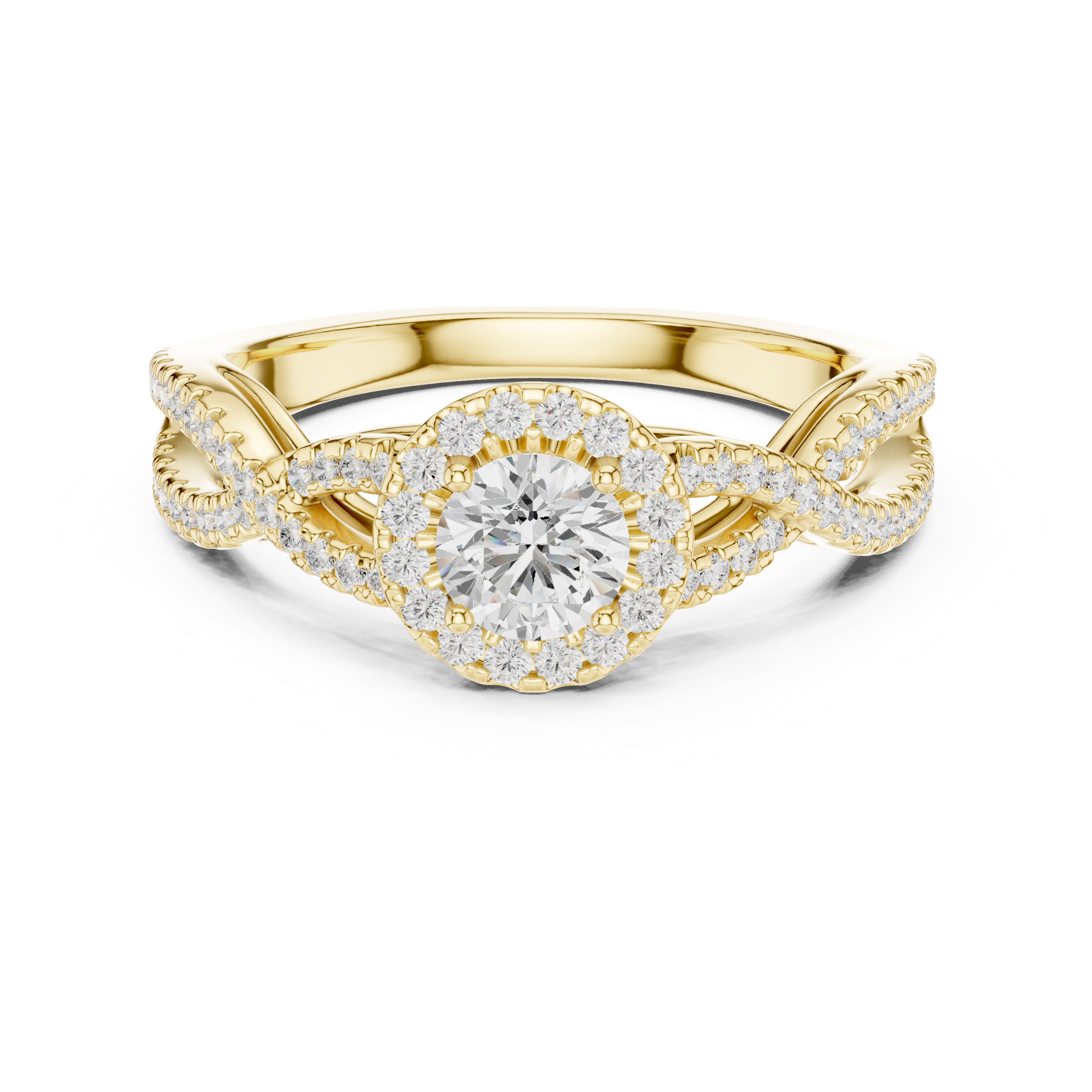 Infinity Twist Halo Engagement Ring – Vintage Pavé Diamond Bridal Ring