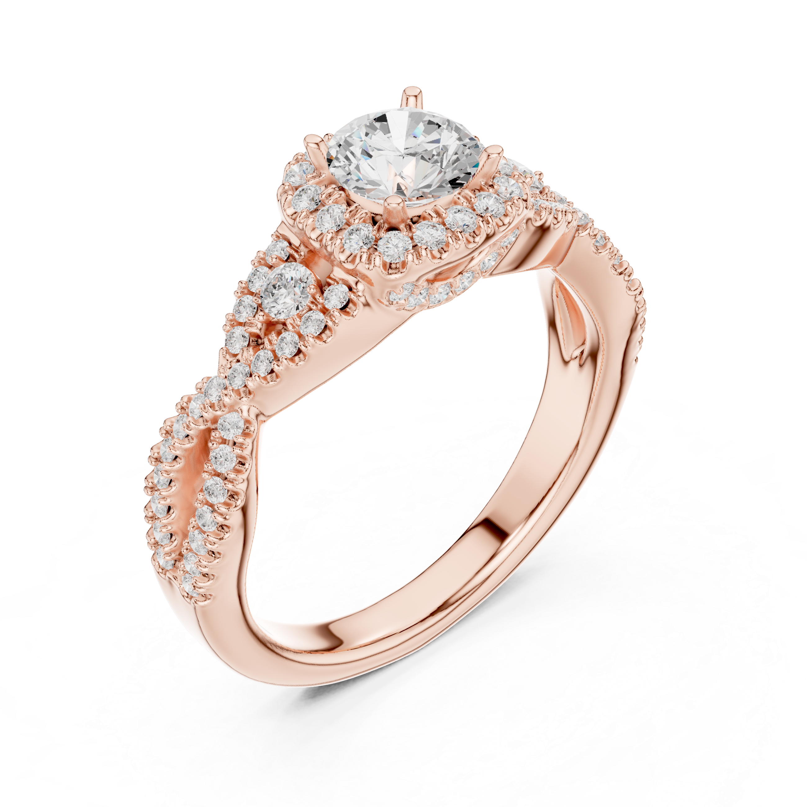Vintage Halo Diamond Engagement Ring – Twisted Pavé Bridal Ring with Milgrain Details