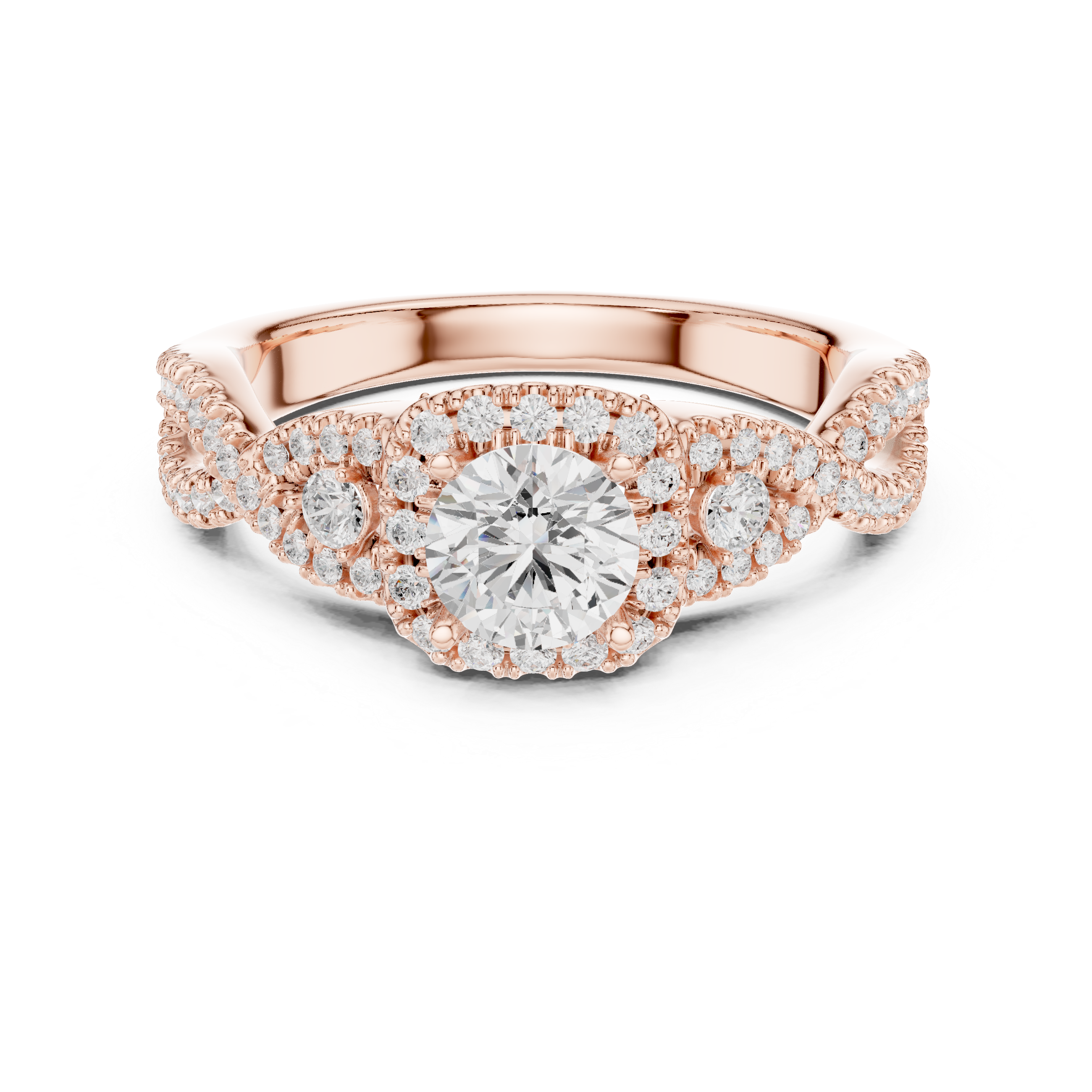 Vintage Halo Diamond Engagement Ring – Twisted Pavé Bridal Ring with Milgrain Details