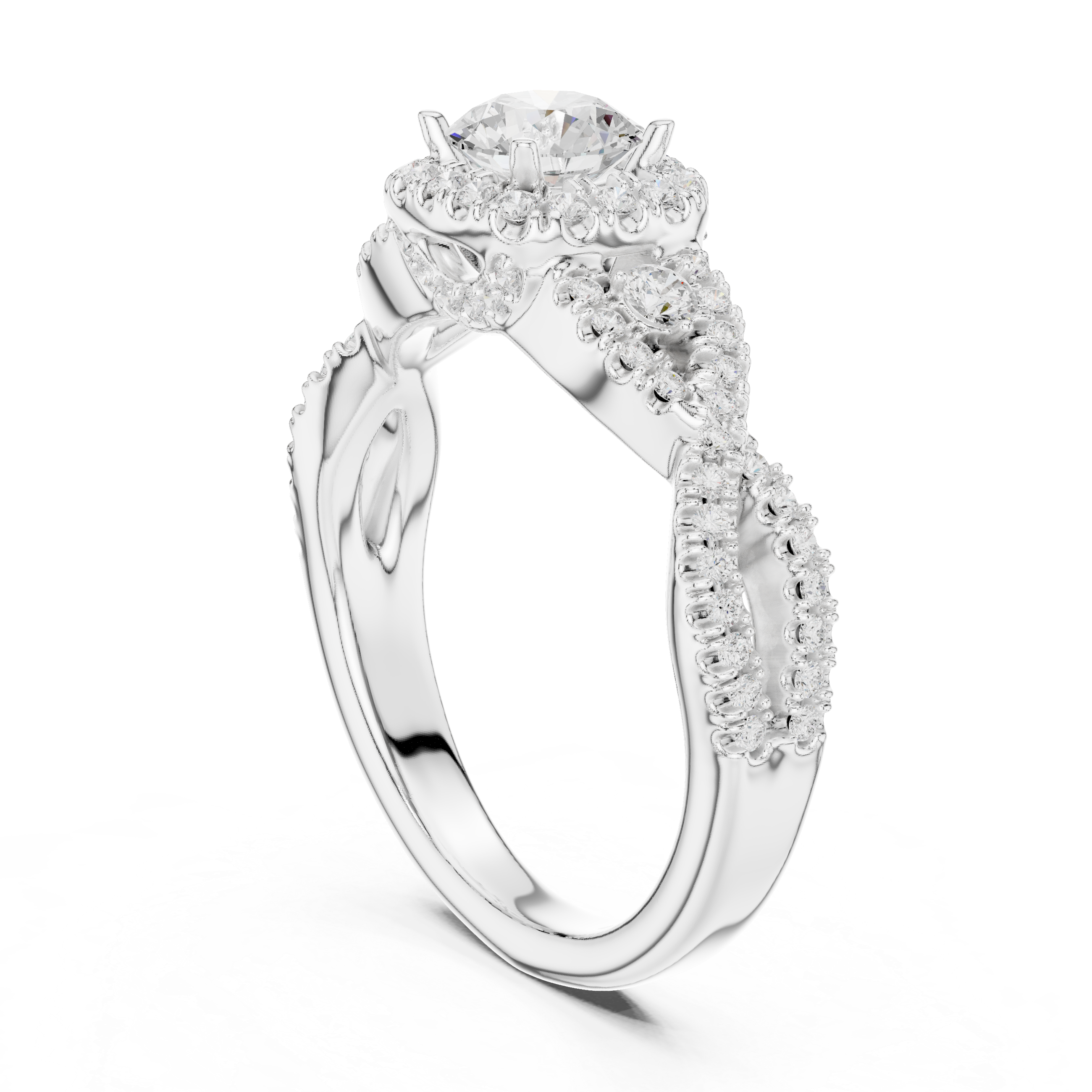 Vintage Halo Diamond Engagement Ring – Twisted Pavé Bridal Ring with Milgrain Details
