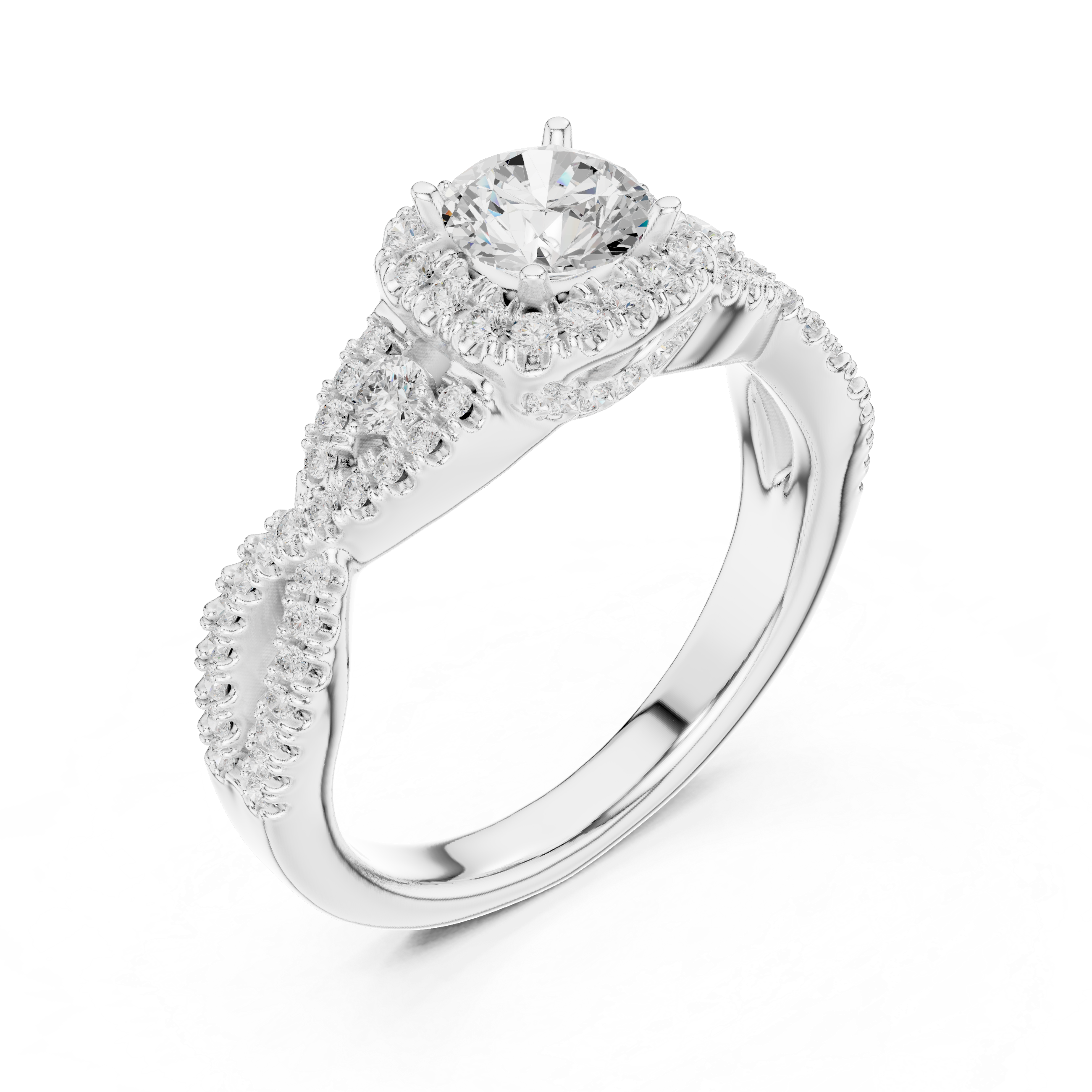 Vintage Halo Diamond Engagement Ring – Twisted Pavé Bridal Ring with Milgrain Details