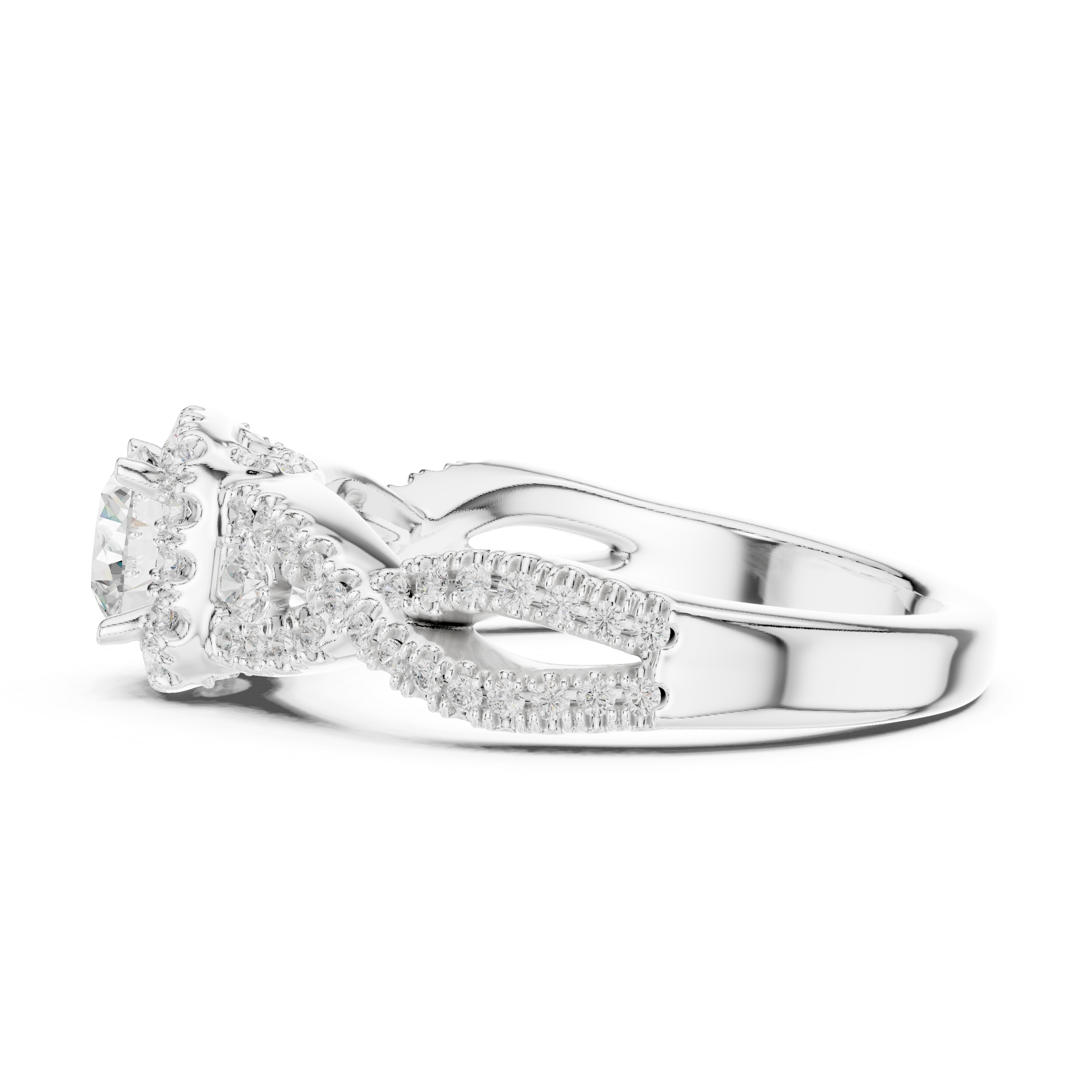Vintage Halo Diamond Engagement Ring – Twisted Pavé Bridal Ring with Milgrain Details