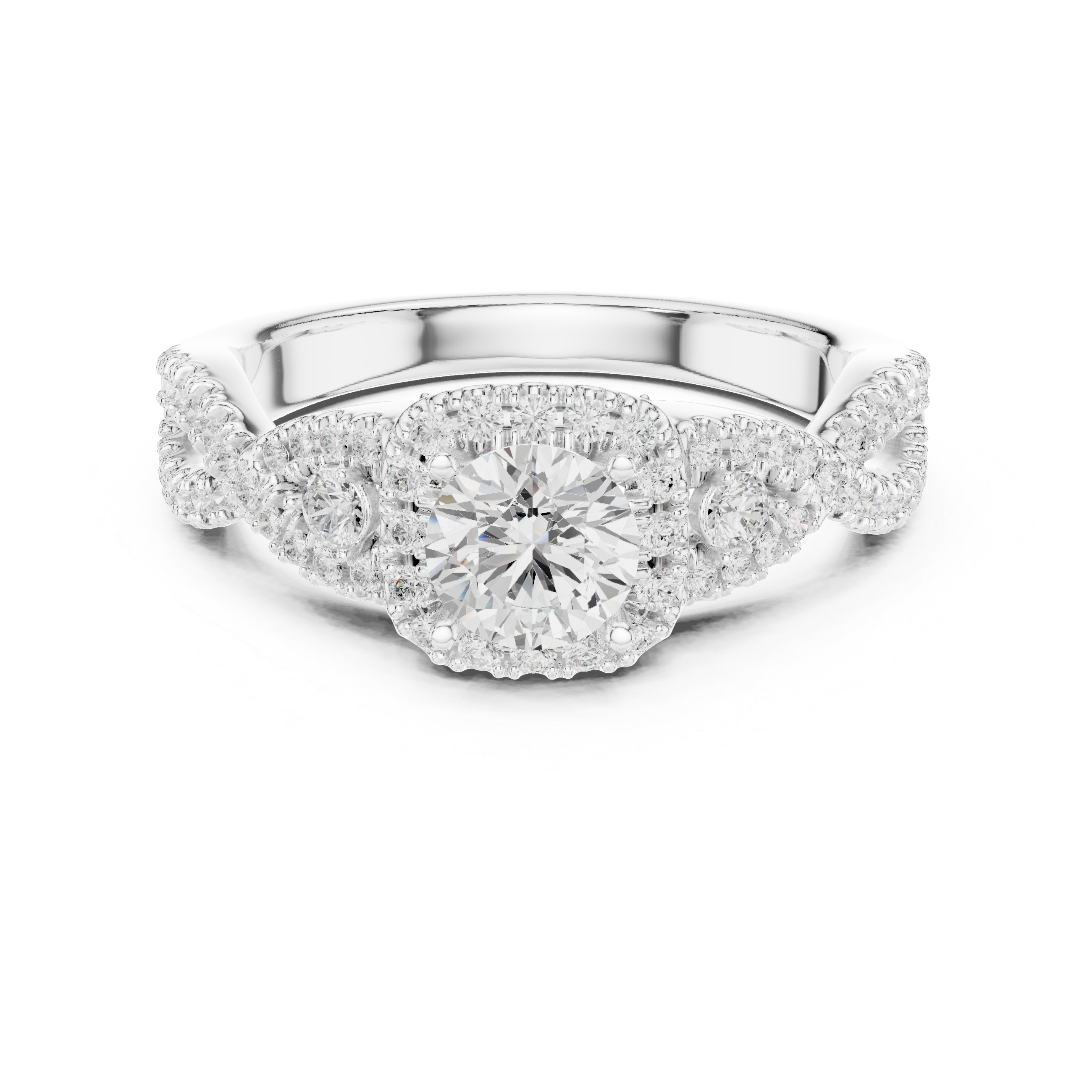 Vintage Halo Diamond Engagement Ring – Twisted Pavé Bridal Ring with Milgrain Details
