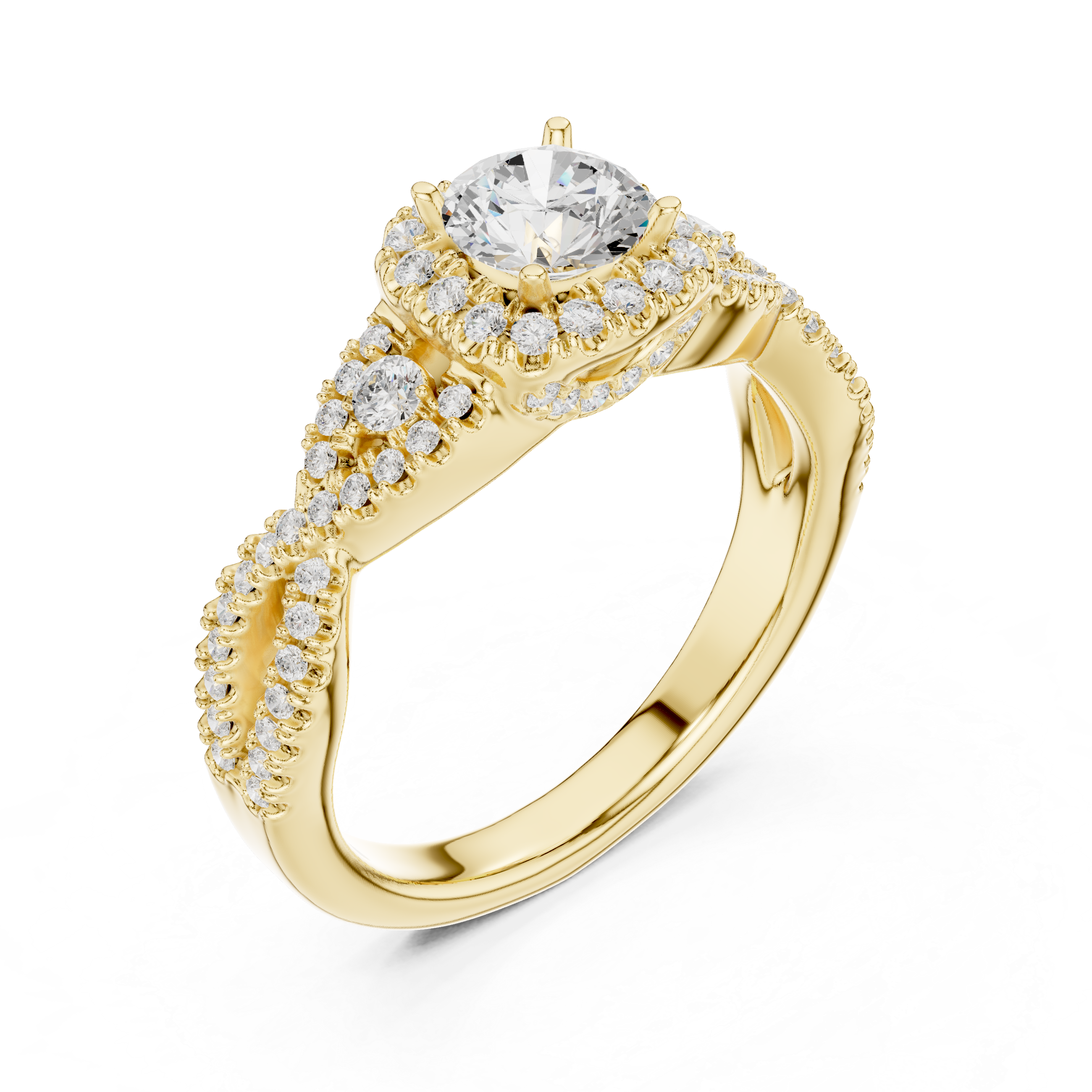 Vintage Halo Diamond Engagement Ring – Twisted Pavé Bridal Ring with Milgrain Details