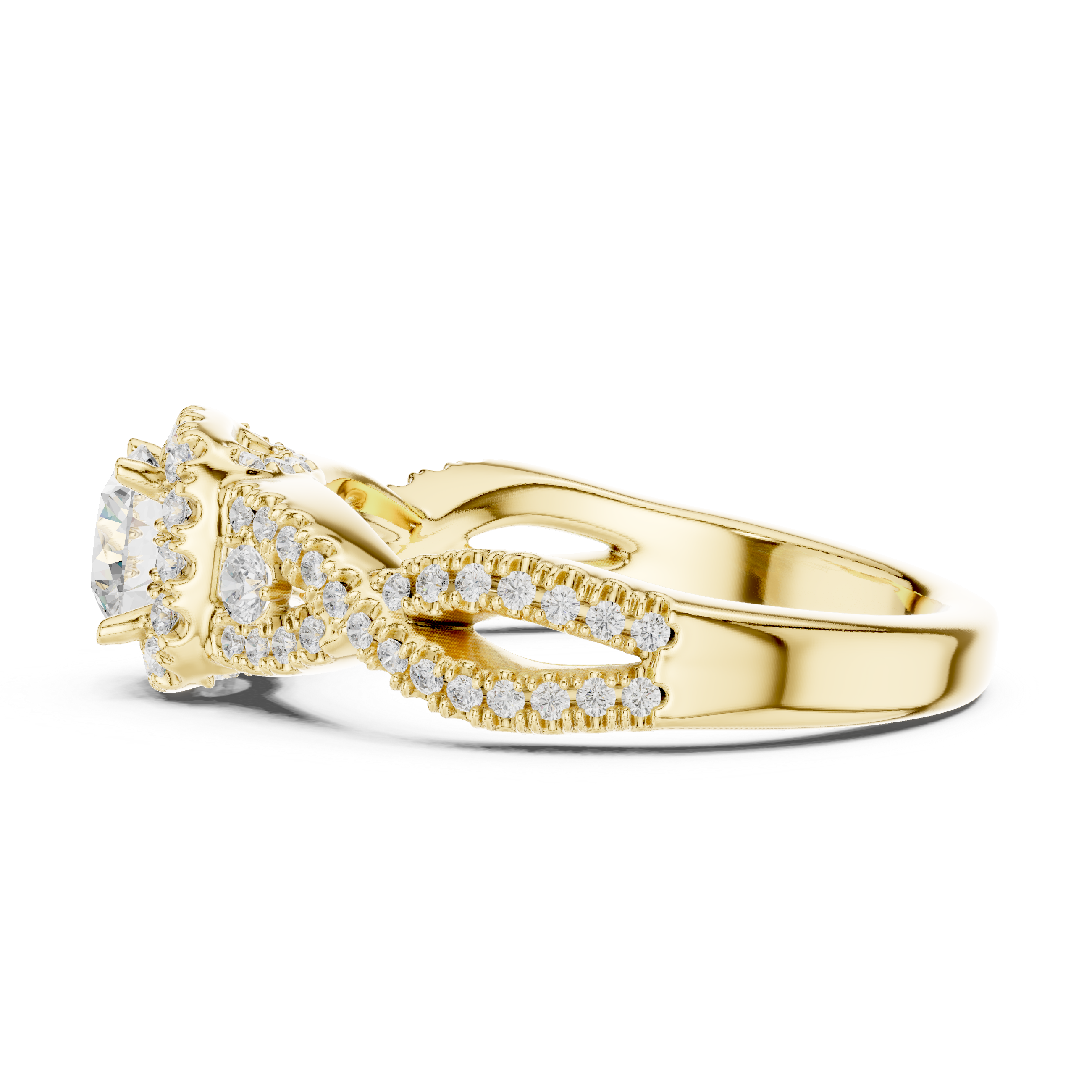 Vintage Halo Diamond Engagement Ring – Twisted Pavé Bridal Ring with Milgrain Details