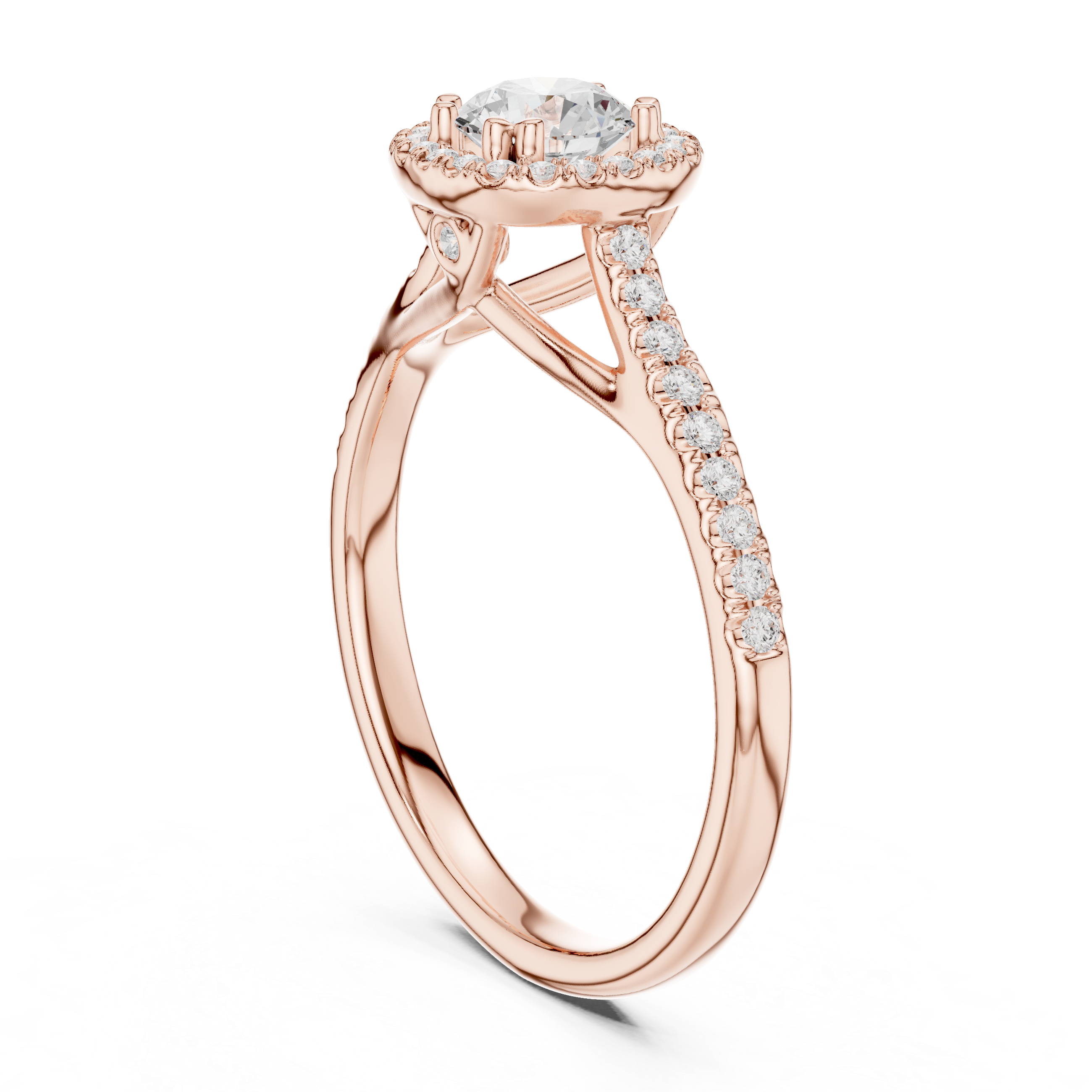 Oval Halo Diamond Engagement Ring – Split Cathedral Pavé Bridal Ring