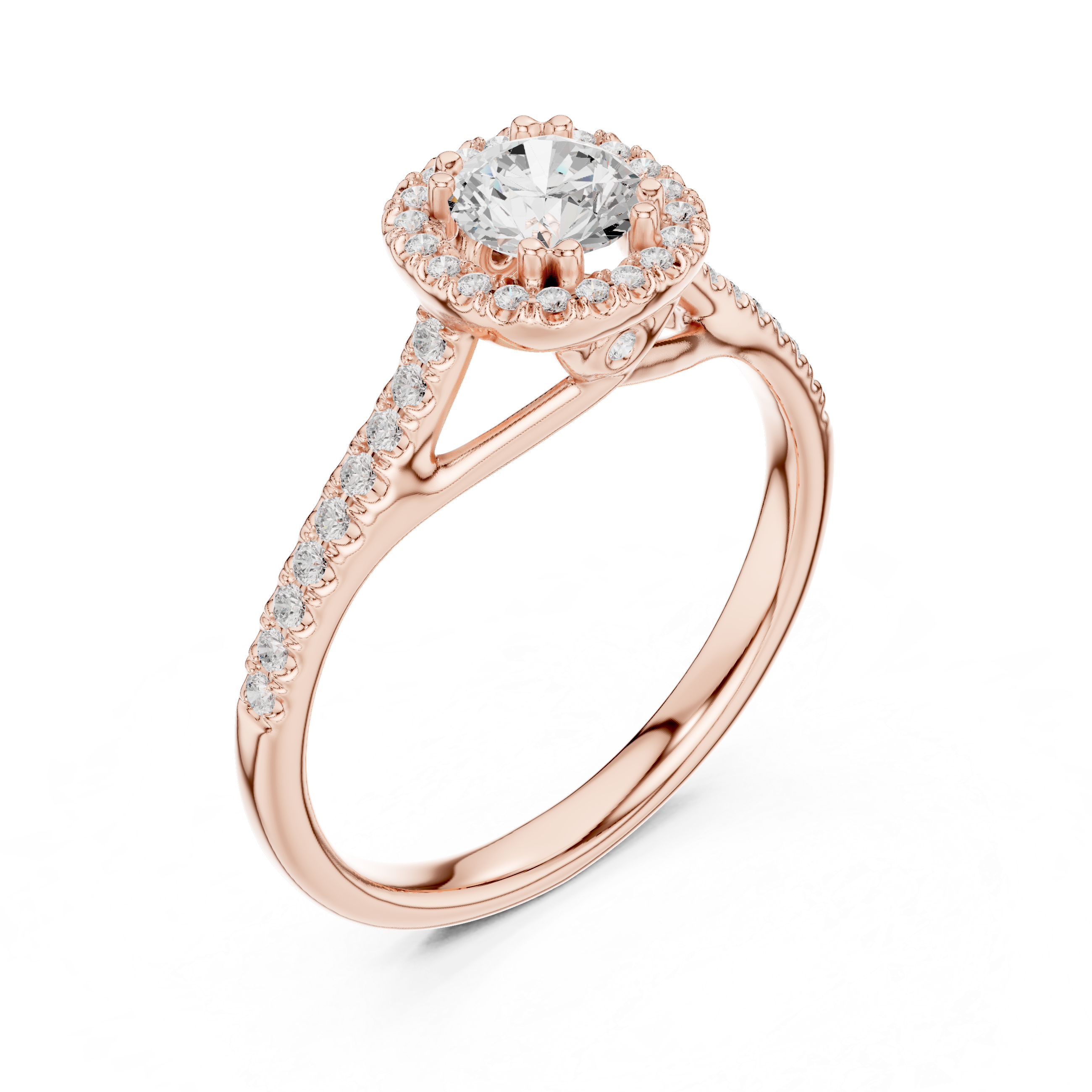 Oval Halo Diamond Engagement Ring – Split Cathedral Pavé Bridal Ring