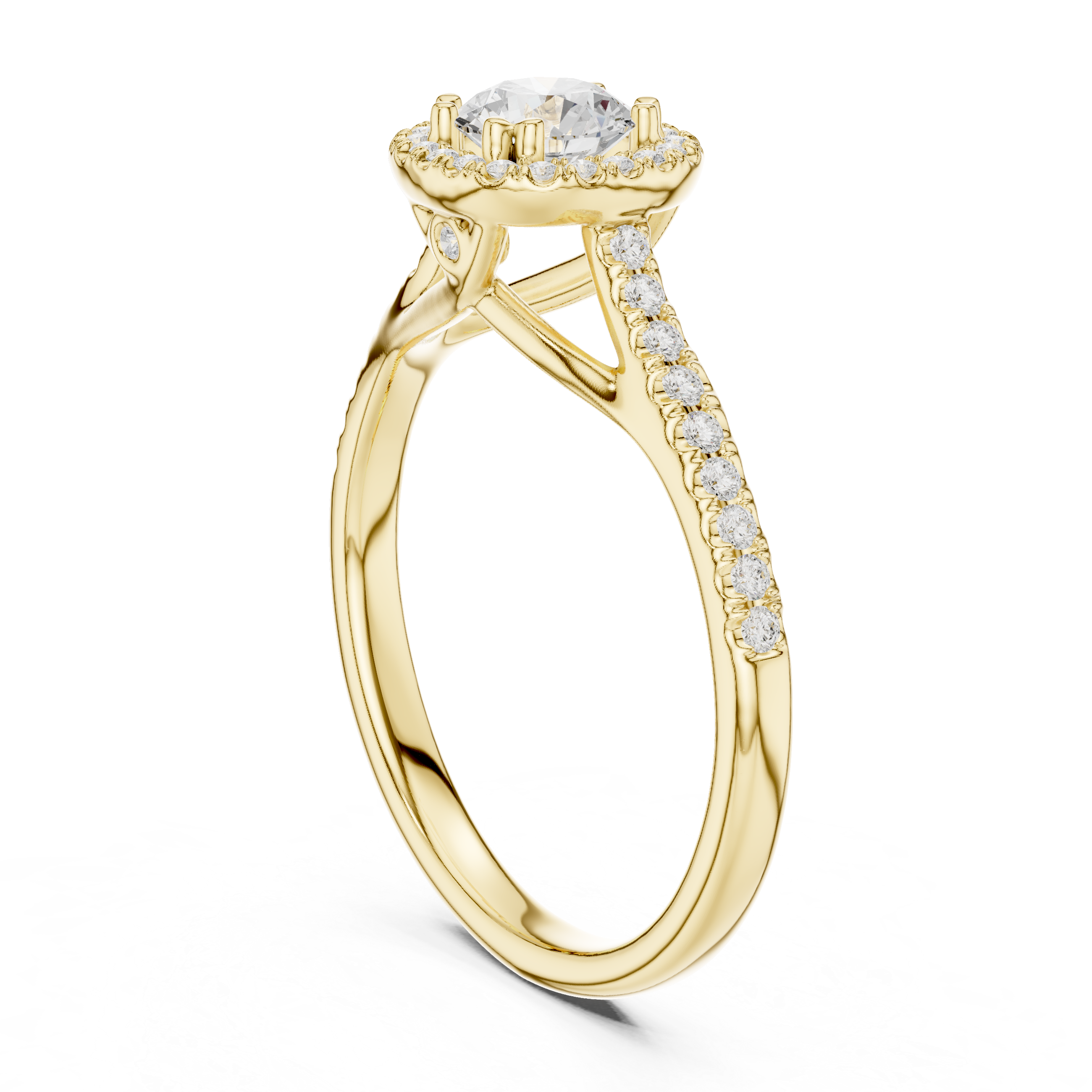 Oval Halo Diamond Engagement Ring – Split Cathedral Pavé Bridal Ring