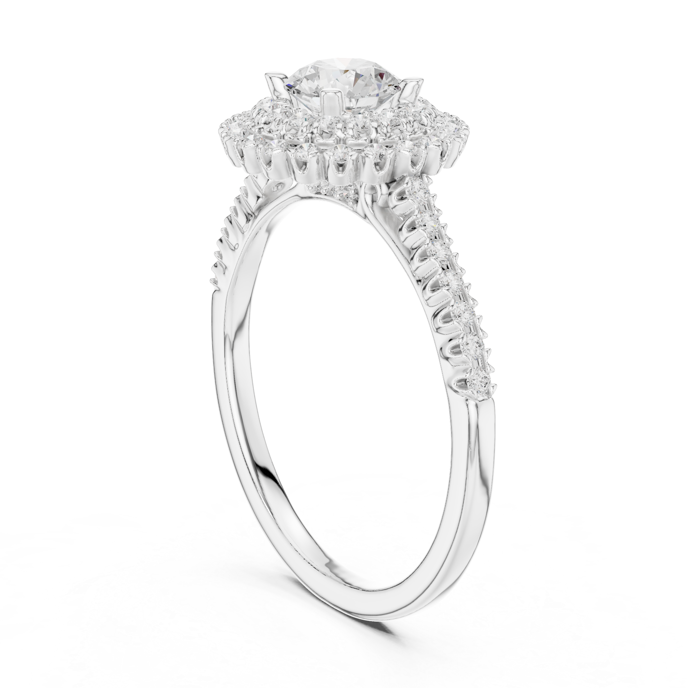 Vintage Double Halo Diamond Engagement Ring – Round Cut Pavé Bridal Ring with Milgrain Details