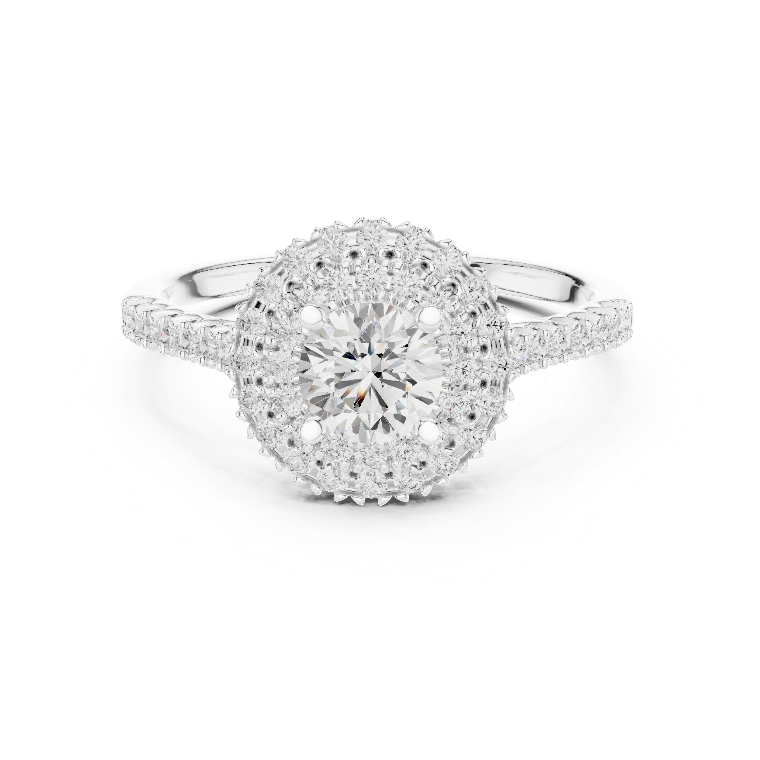 Vintage Double Halo Diamond Engagement Ring – Round Cut Pavé Bridal Ring with Milgrain Details