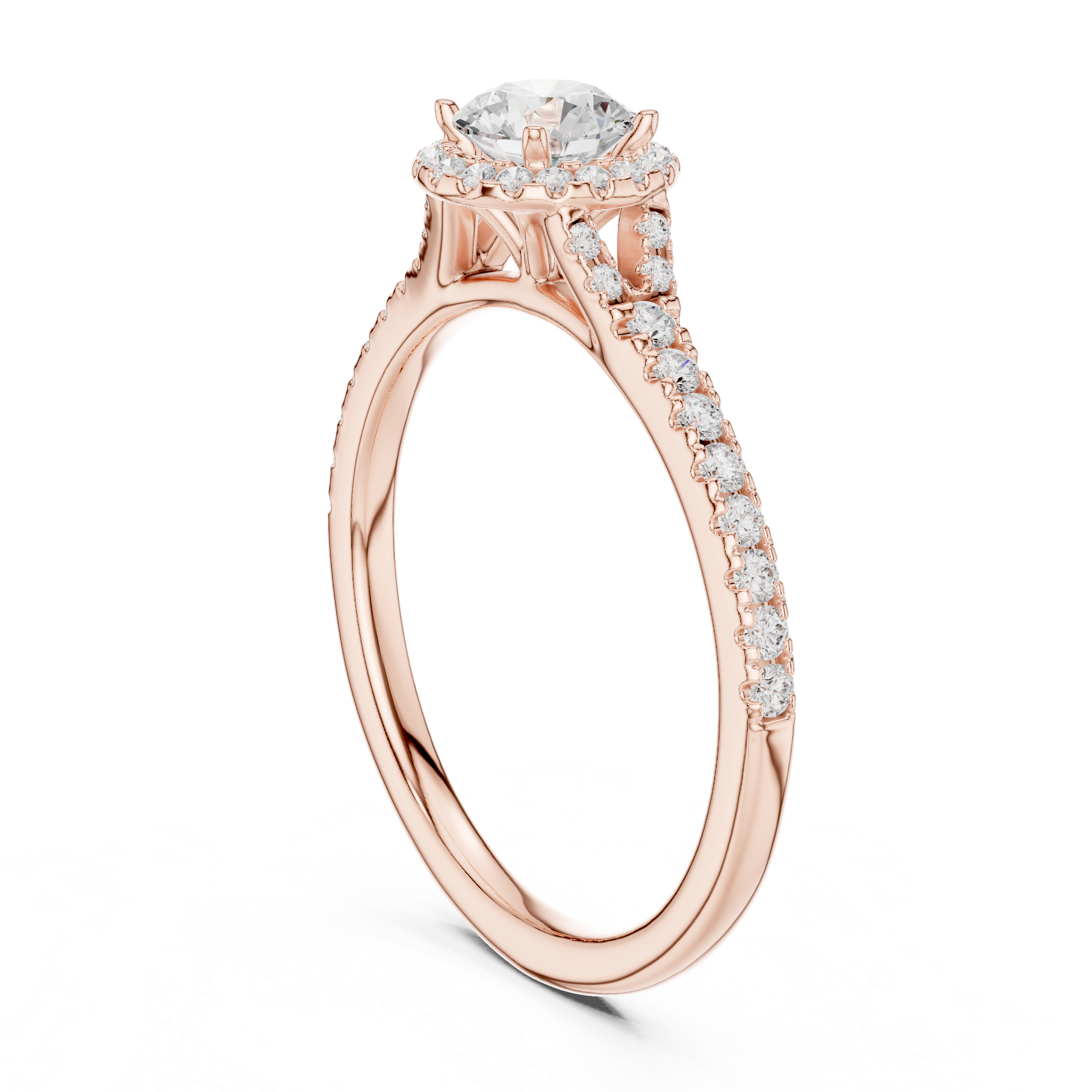 Delicate Round Halo Diamond Engagement Ring – Slim Pavé Bridal Ring