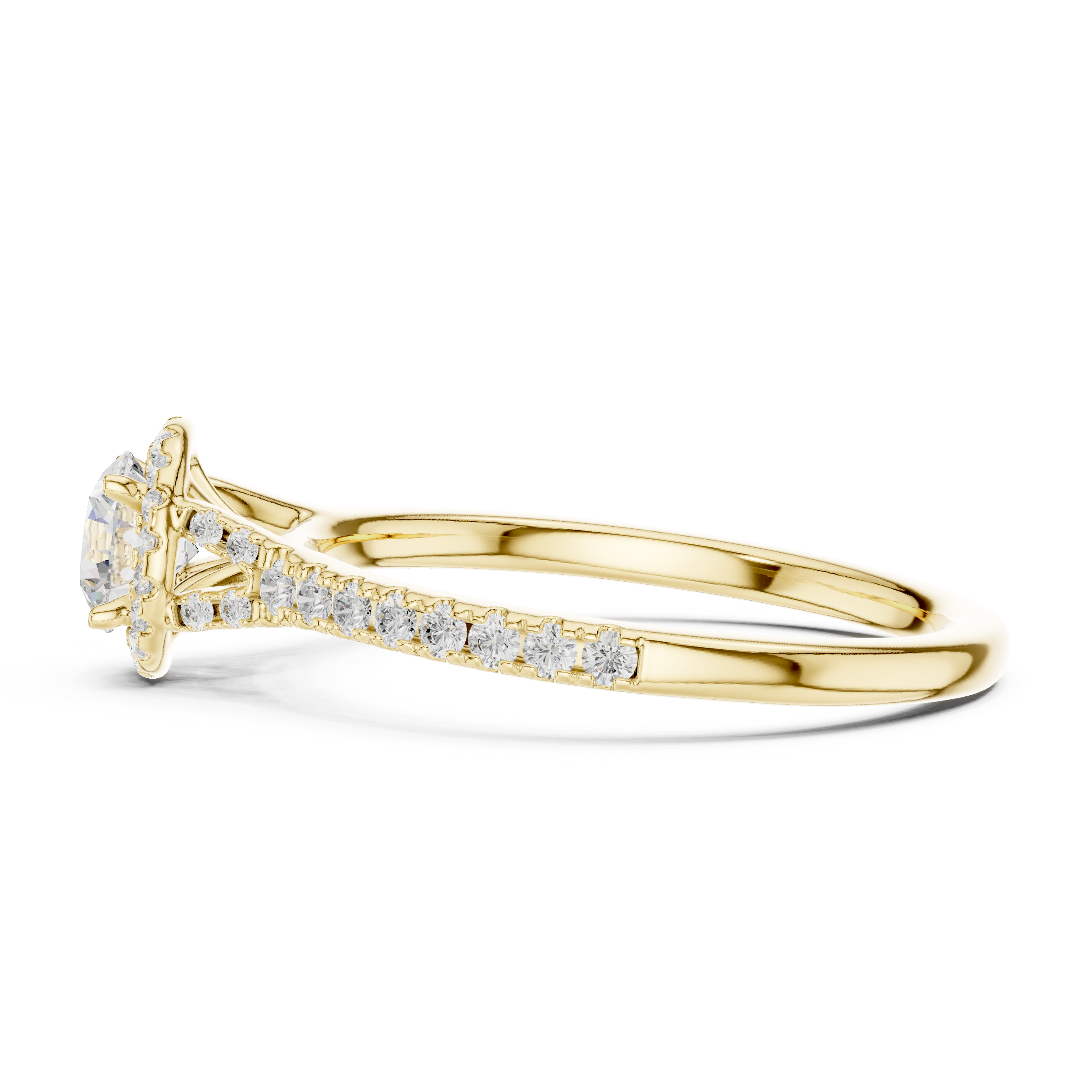 Delicate Round Halo Diamond Engagement Ring – Slim Pavé Bridal Ring
