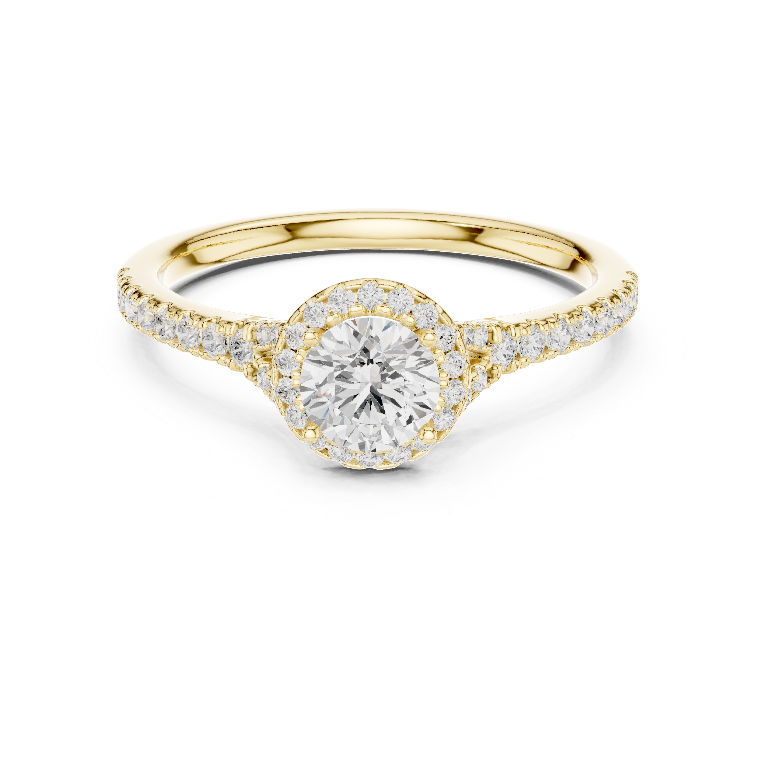 Delicate Round Halo Diamond Engagement Ring – Slim Pavé Bridal Ring