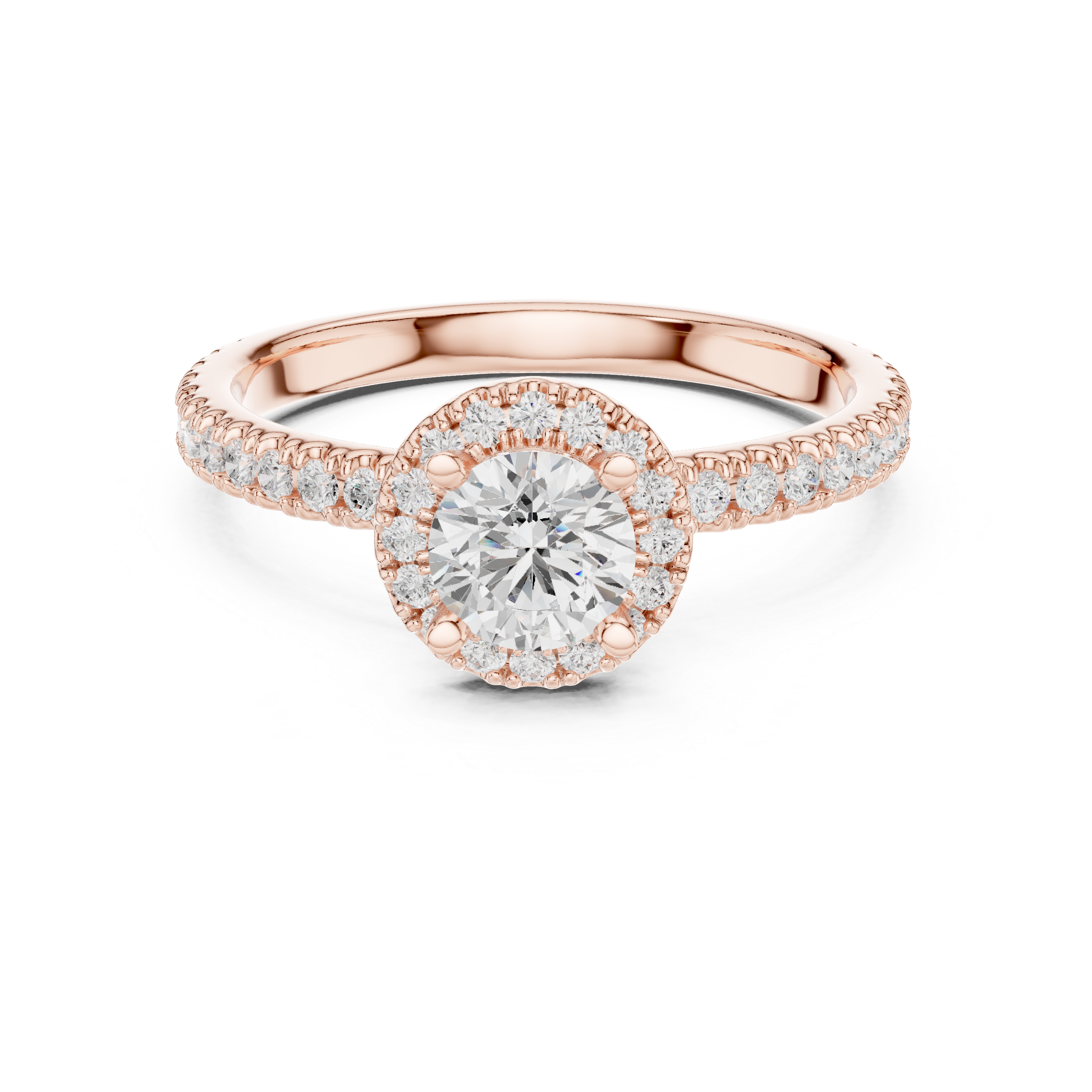 Classic Round Halo Diamond Engagement Ring – Slim Pavé Bridal Ring with Hidden Gallery