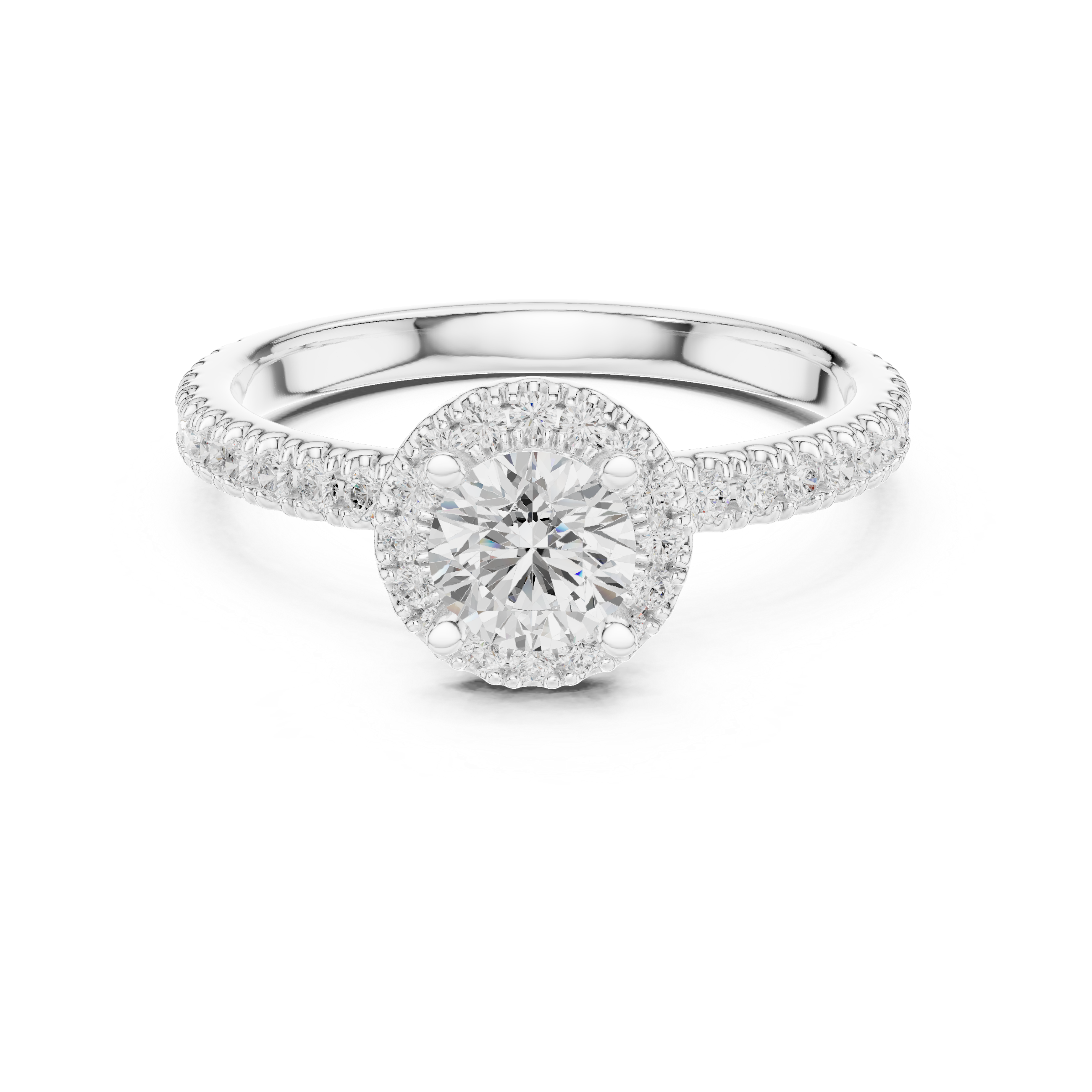 Classic Round Halo Diamond Engagement Ring – Slim Pavé Bridal Ring with Hidden Gallery