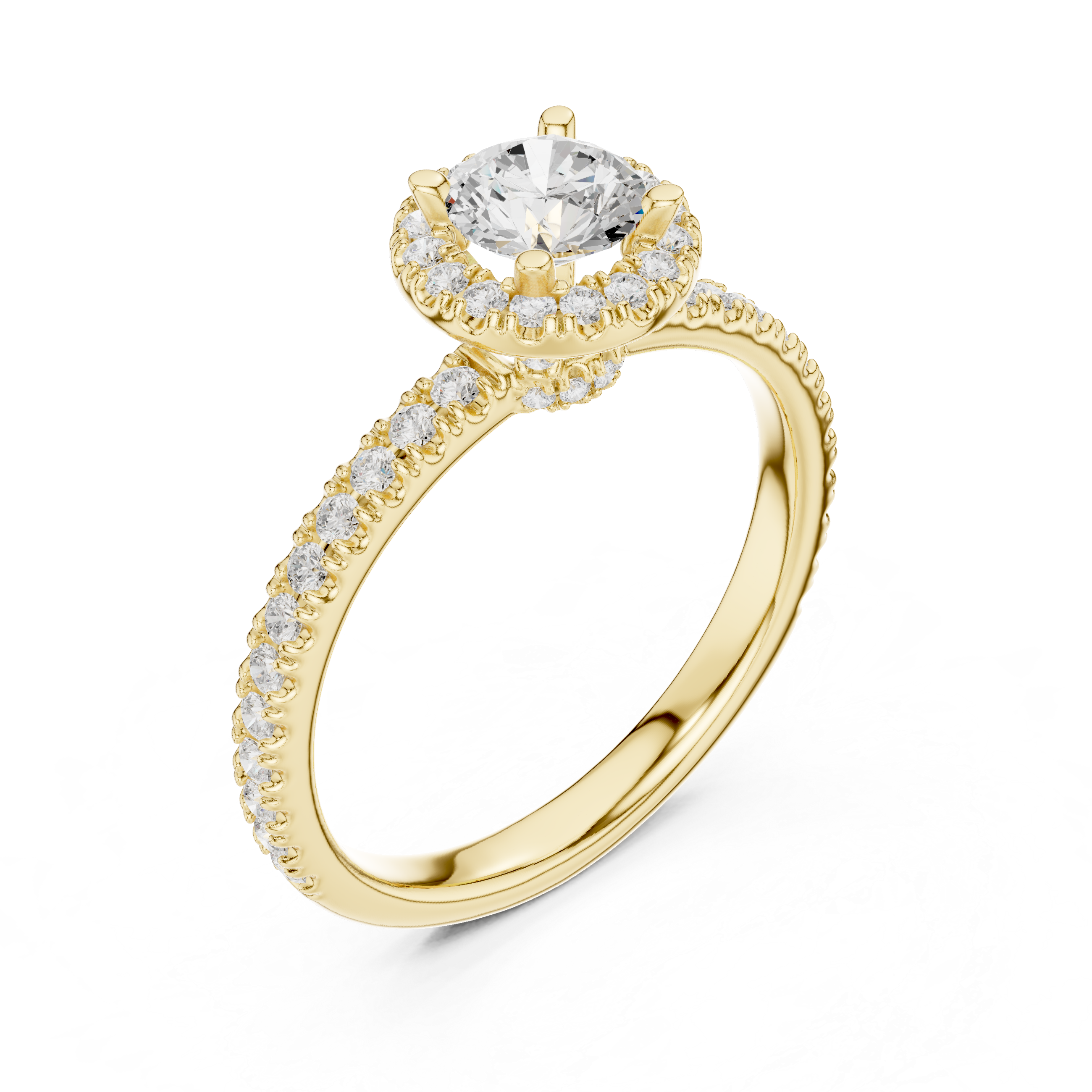 Classic Round Halo Diamond Engagement Ring – Slim Pavé Bridal Ring with Hidden Gallery