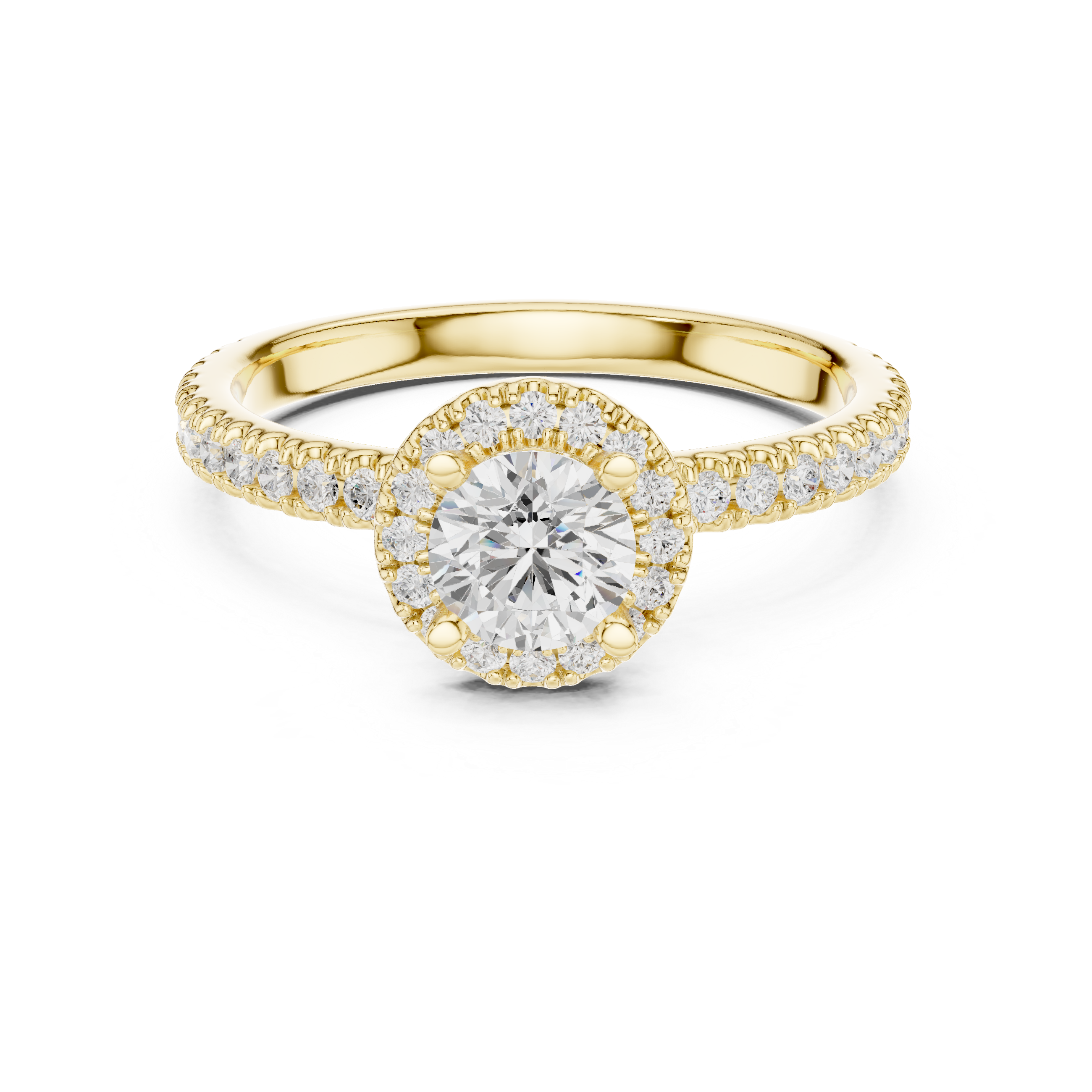 Classic Round Halo Diamond Engagement Ring – Slim Pavé Bridal Ring with Hidden Gallery