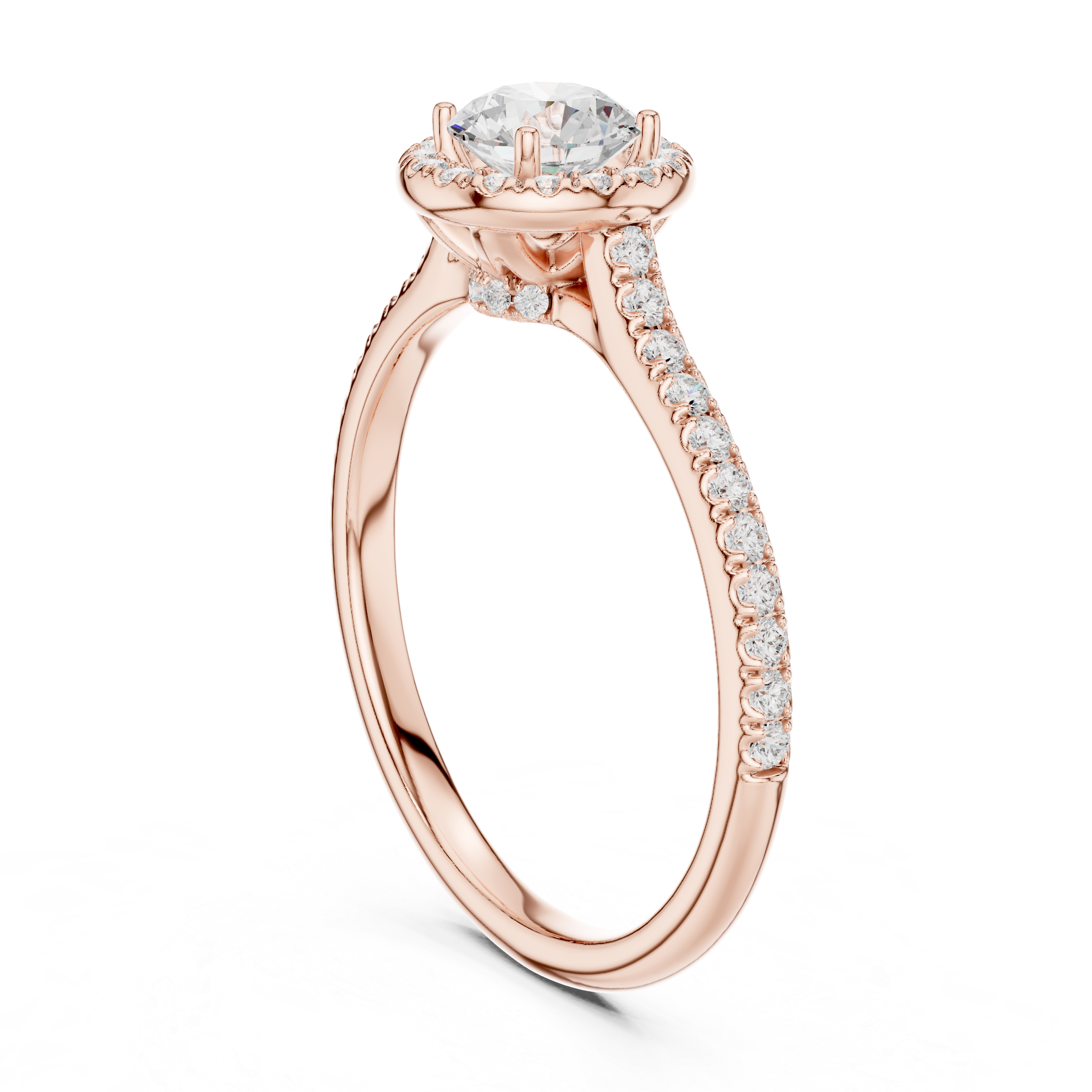 Round Halo Diamond Engagement Ring – Minimal Pavé Solitaire Ring with Hidden Accent