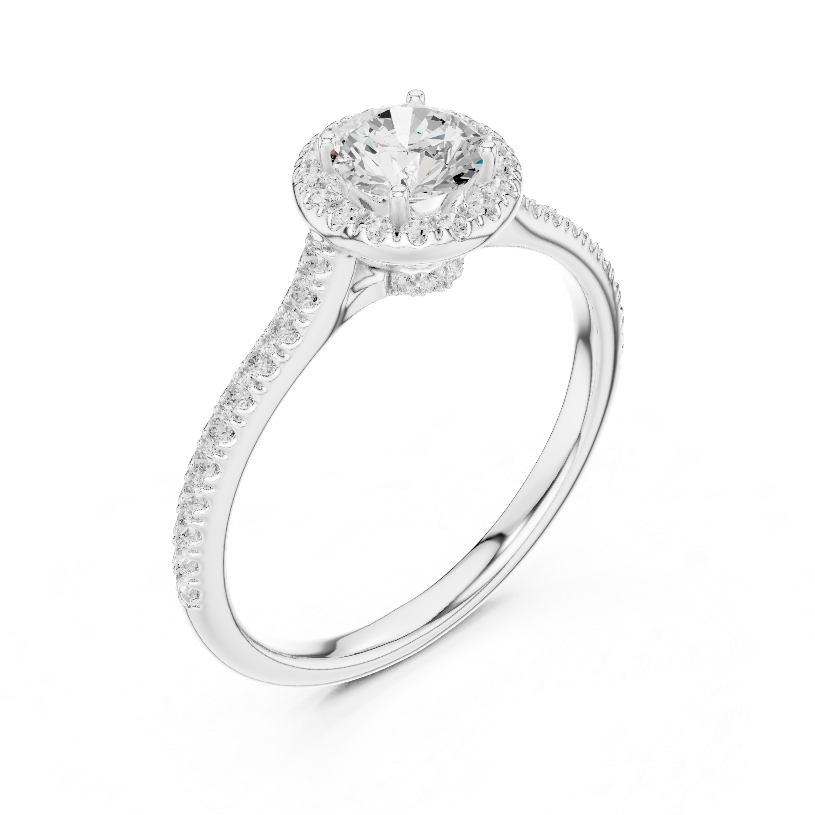 Round Halo Diamond Engagement Ring – Minimal Pavé Solitaire Ring with Hidden Accent