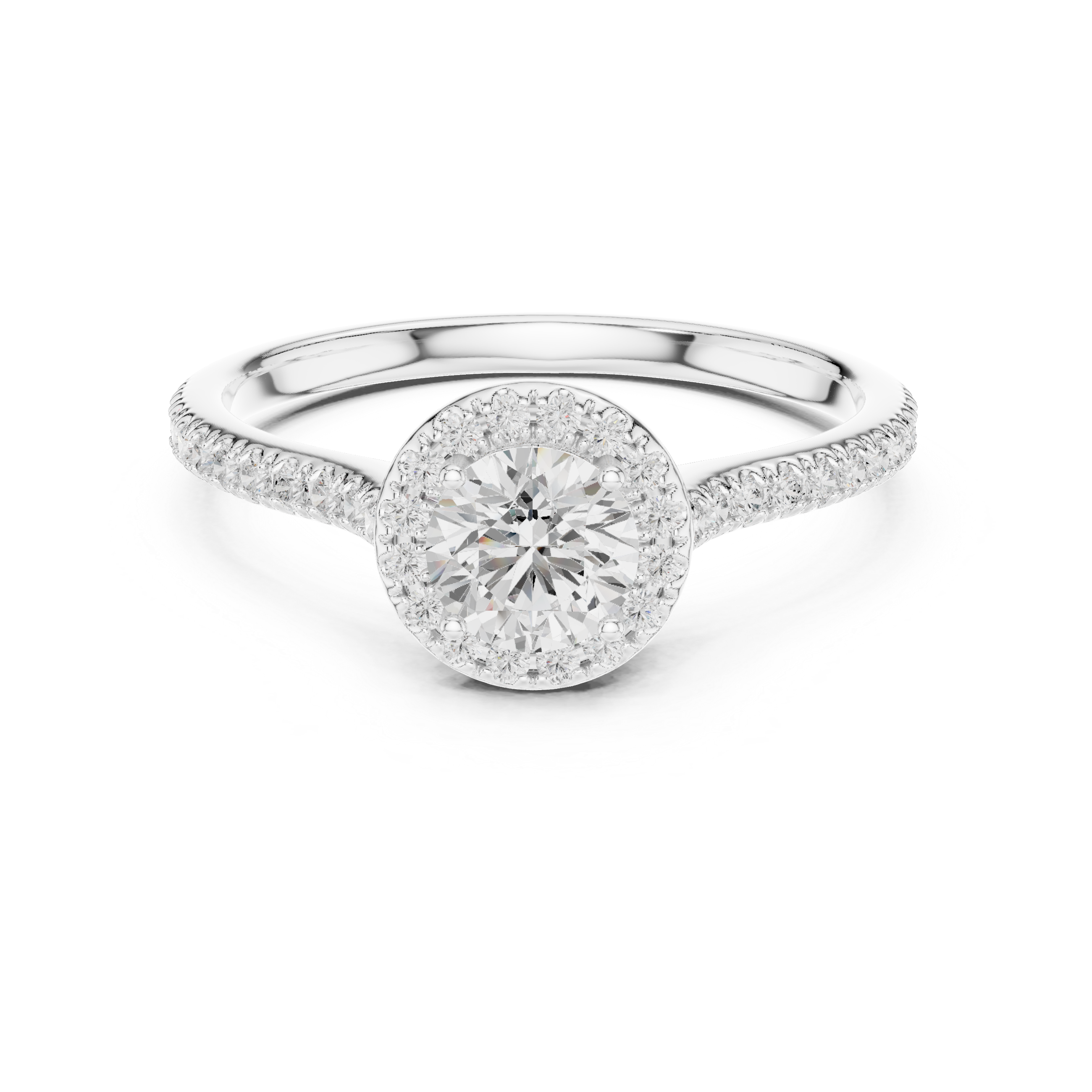 Round Halo Diamond Engagement Ring – Minimal Pavé Solitaire Ring with Hidden Accent