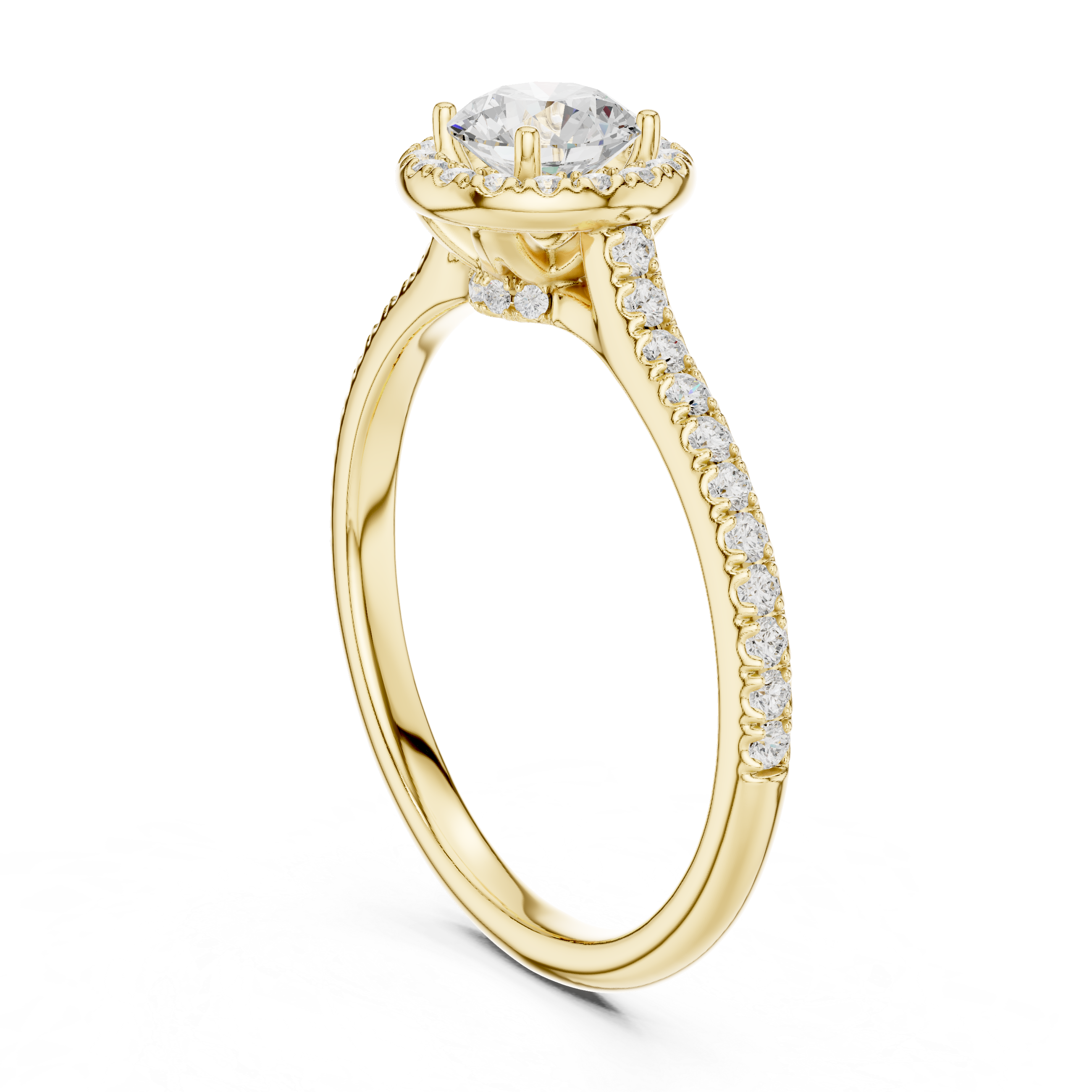 Round Halo Diamond Engagement Ring – Minimal Pavé Solitaire Ring with Hidden Accent