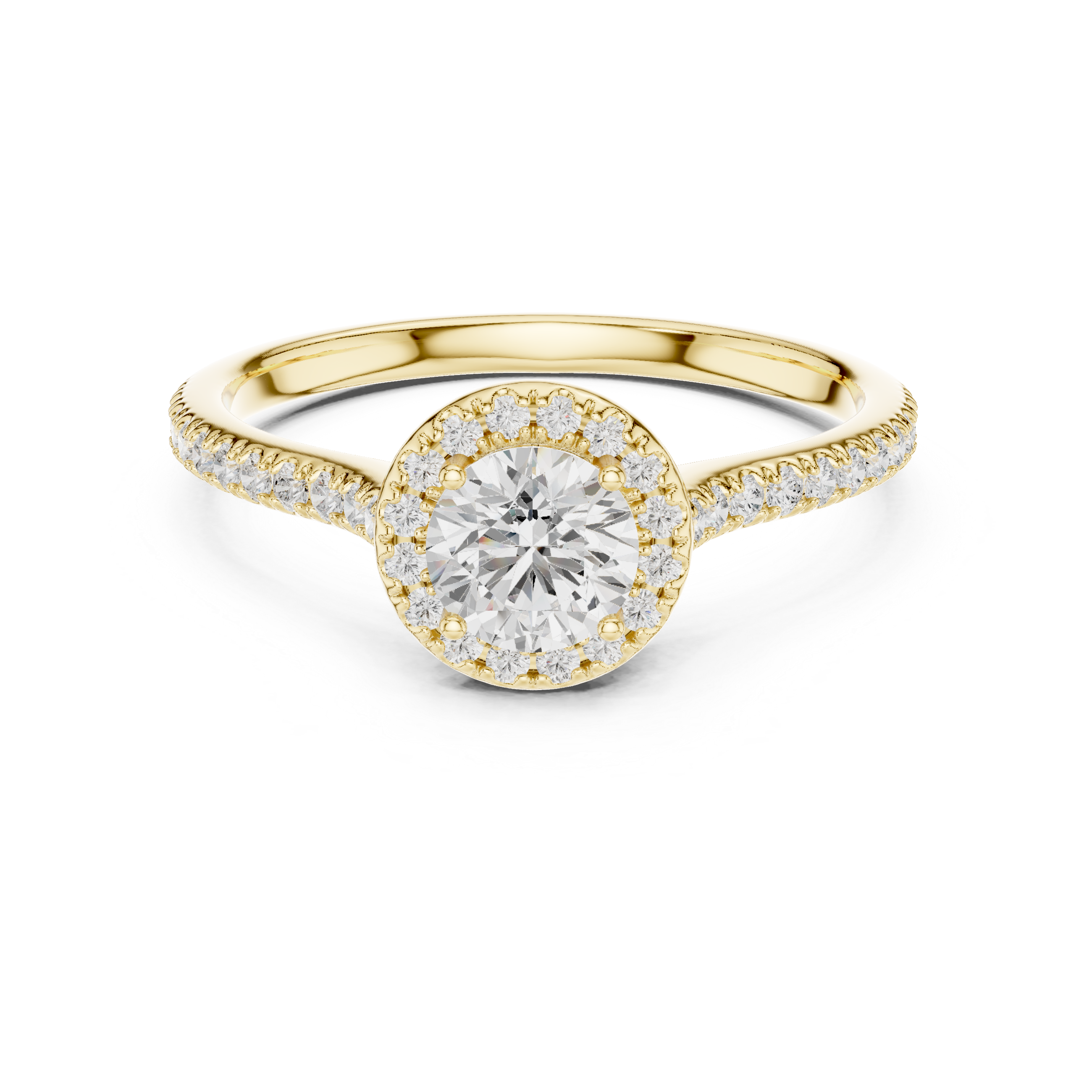 Round Halo Diamond Engagement Ring – Minimal Pavé Solitaire Ring with Hidden Accent