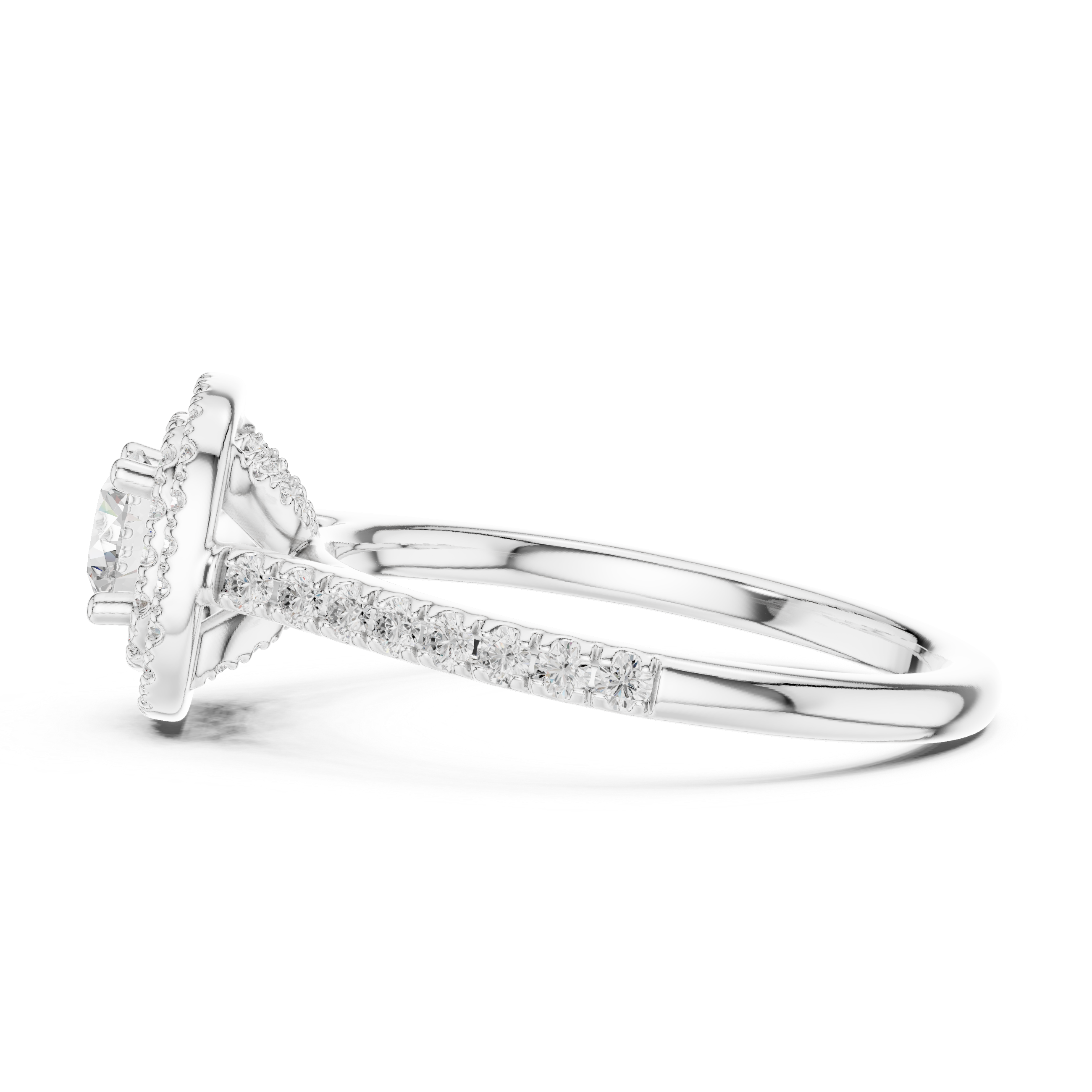 Double Halo Round Diamond Engagement Ring – Pavé Bridal Ring with Hidden Gallery