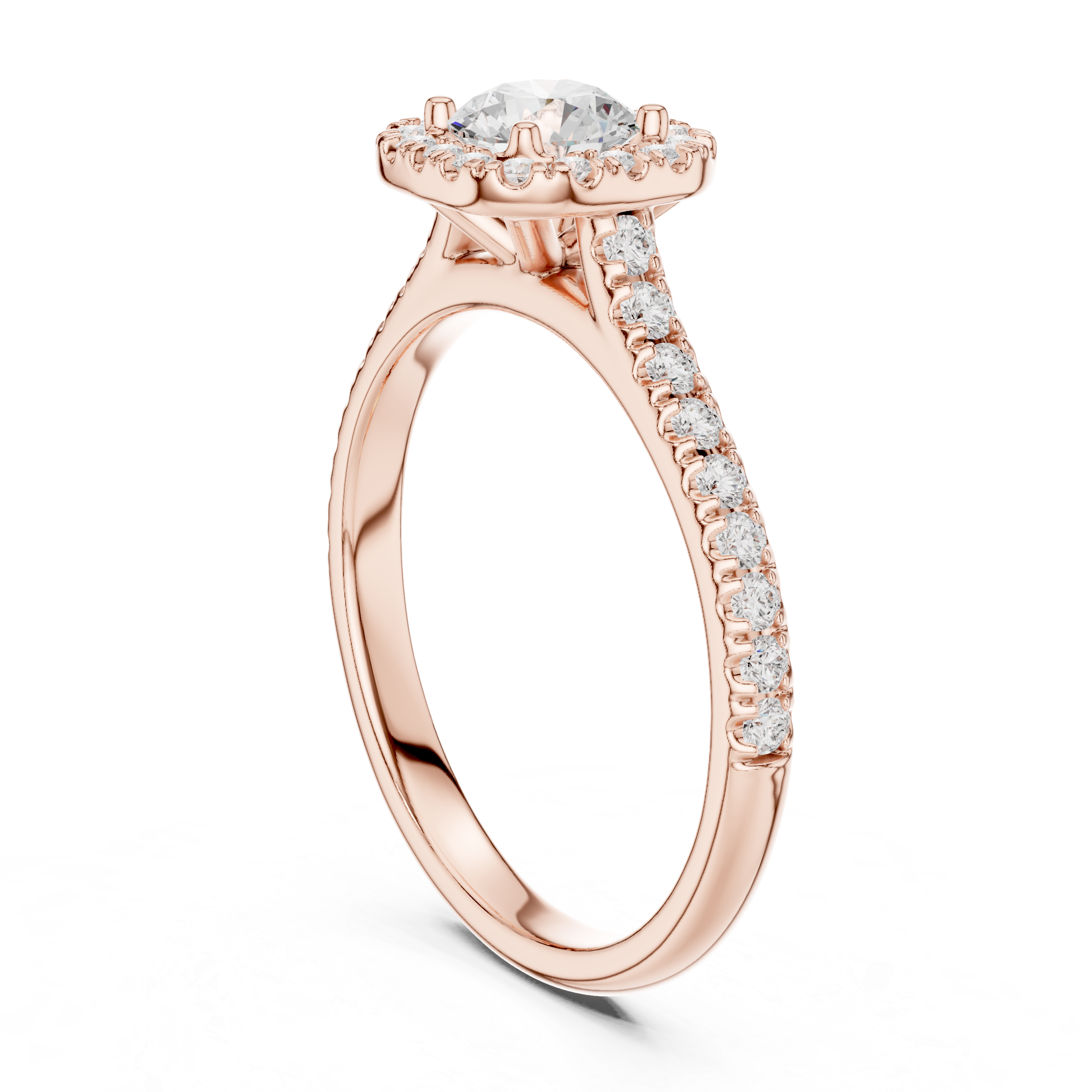 Classic Round Halo Engagement Ring – Pavé Diamond Solitaire Ring