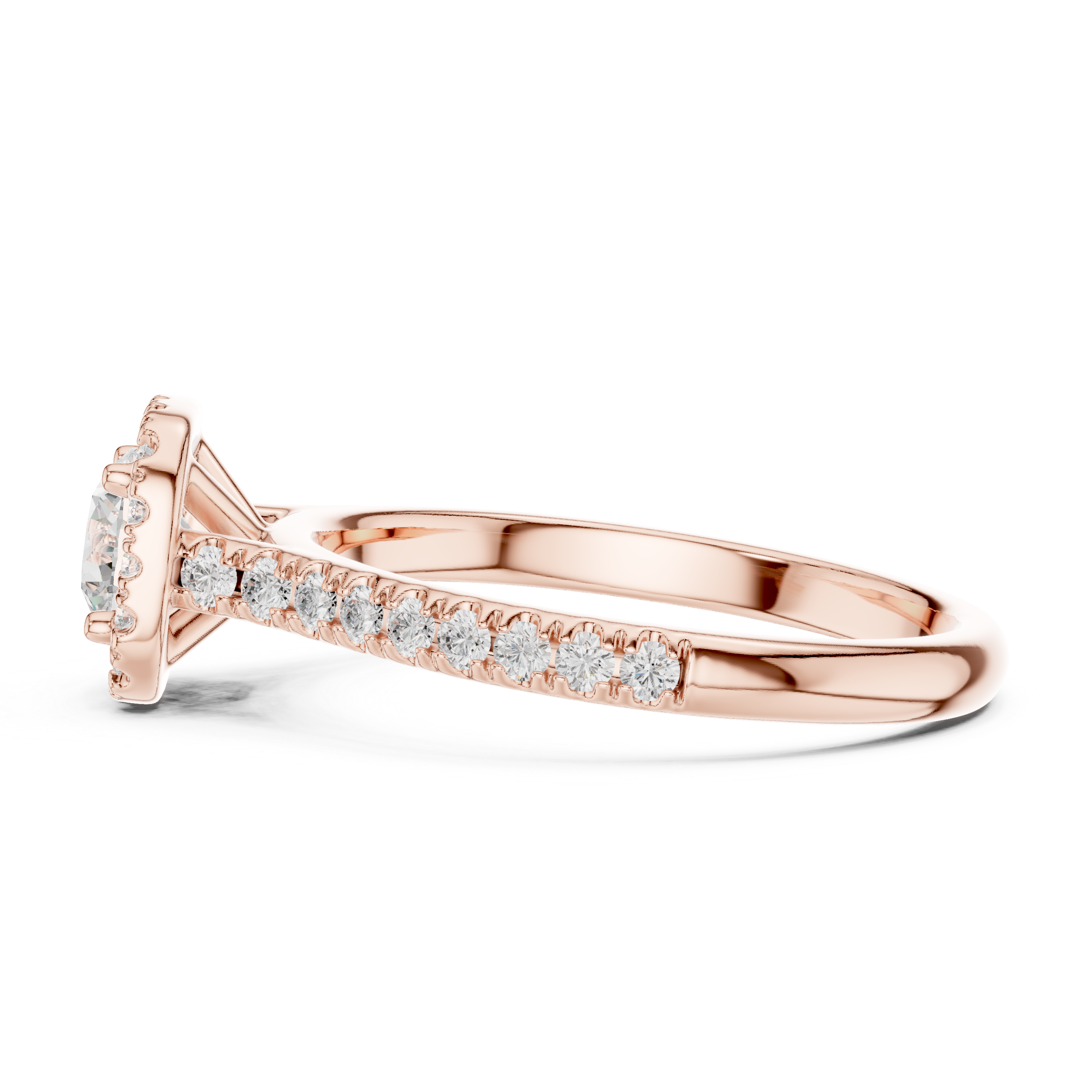 Classic Round Halo Engagement Ring – Pavé Diamond Solitaire Ring