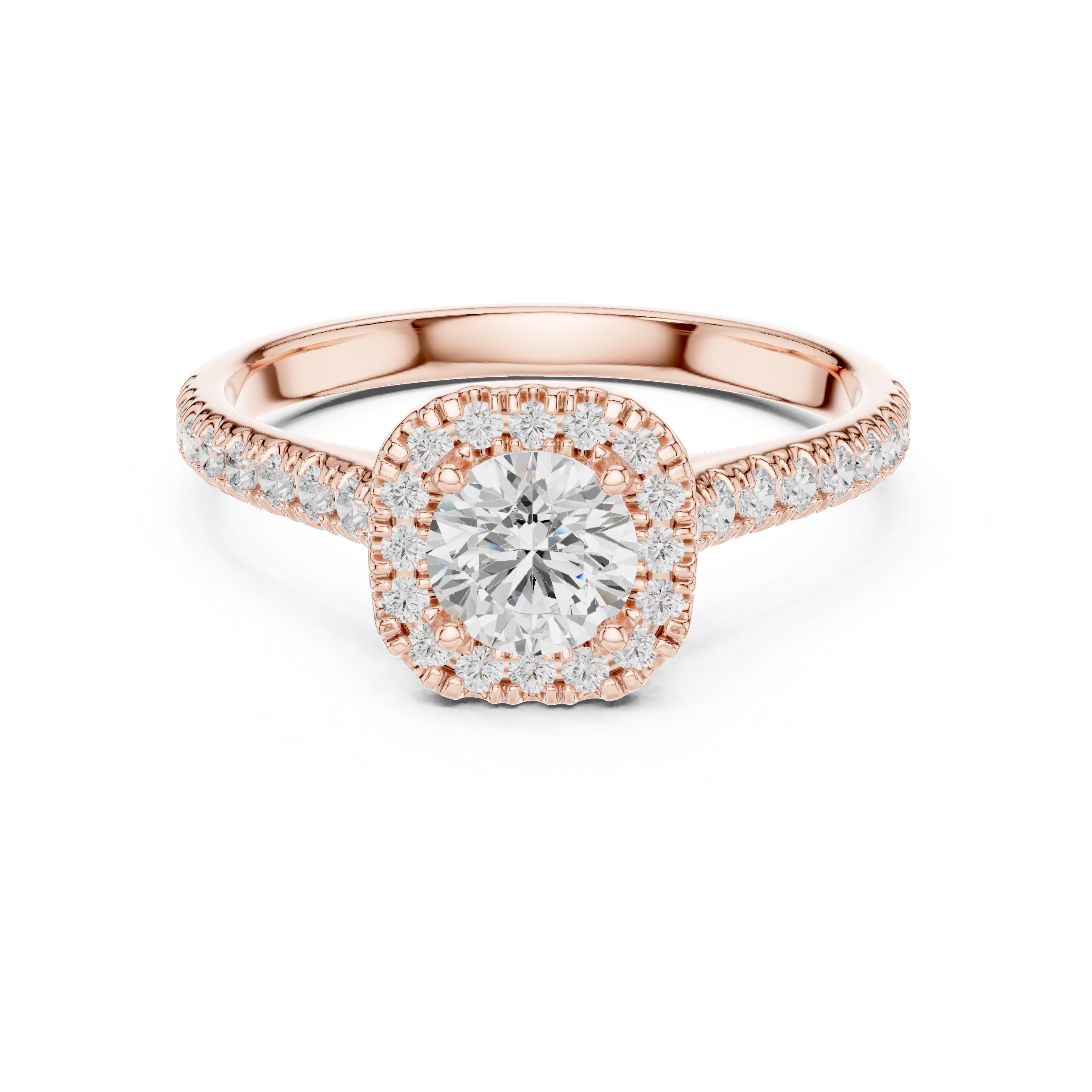 Classic Round Halo Engagement Ring – Pavé Diamond Solitaire Ring