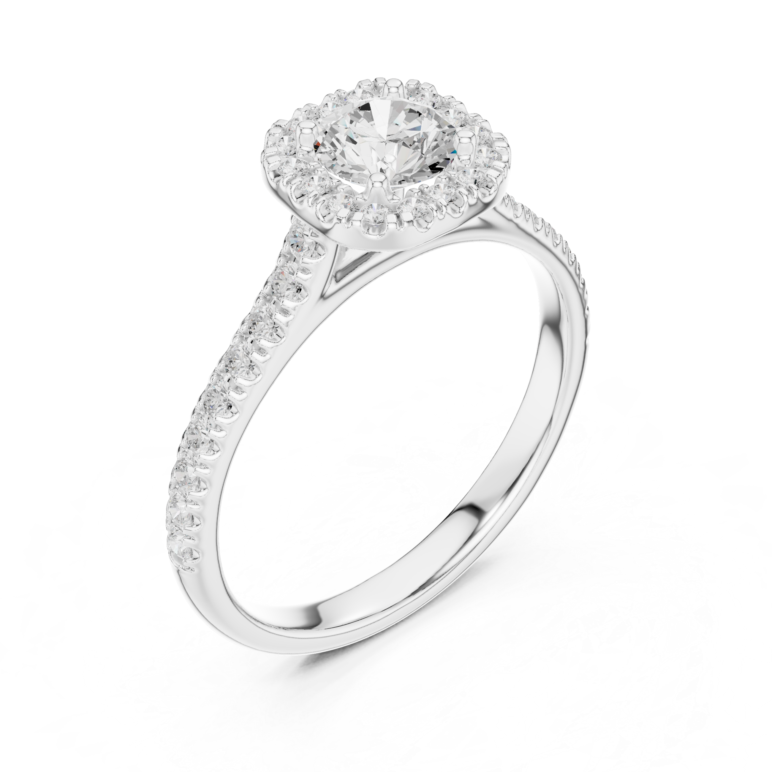 Classic Round Halo Engagement Ring – Pavé Diamond Solitaire Ring