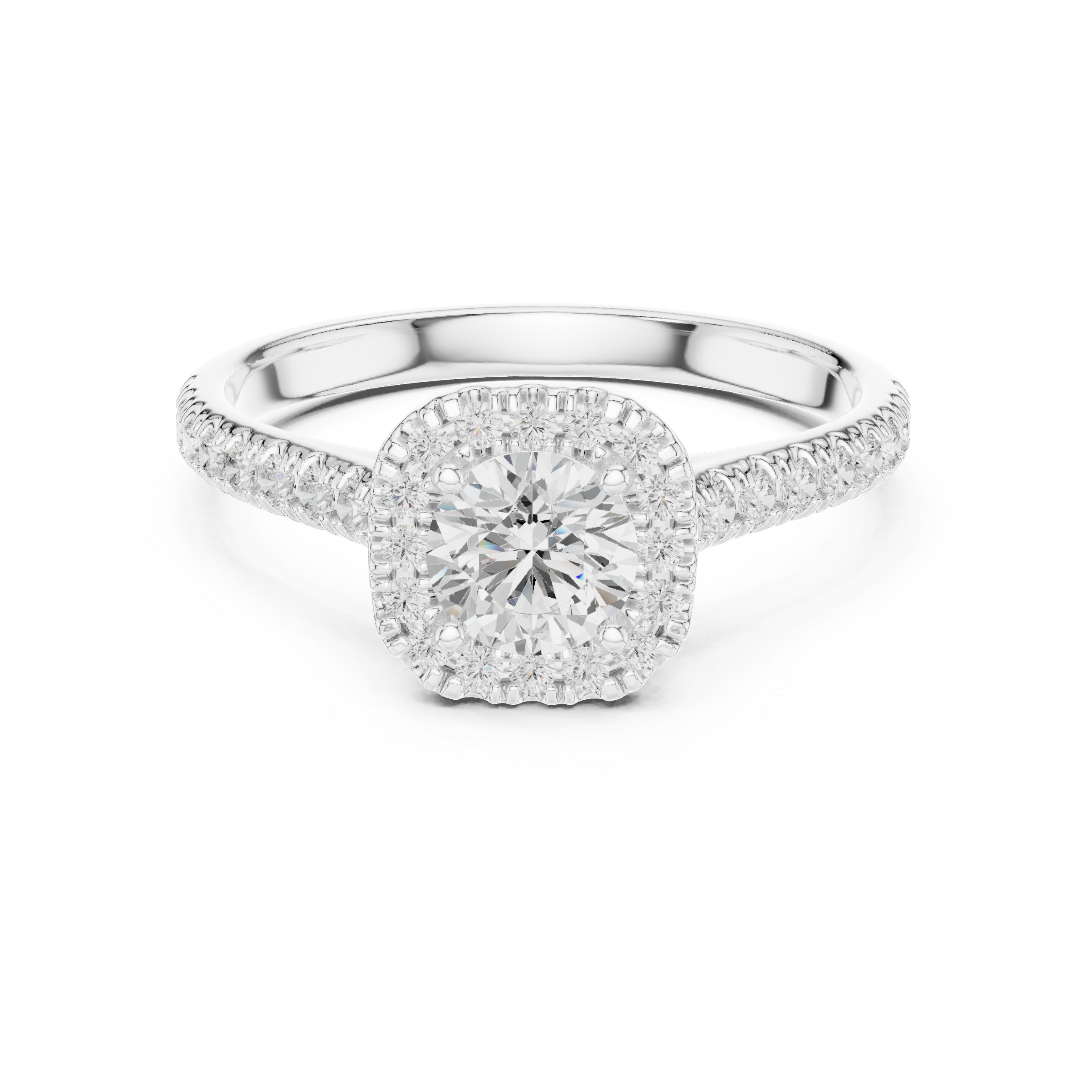 Classic Round Halo Engagement Ring – Pavé Diamond Solitaire Ring