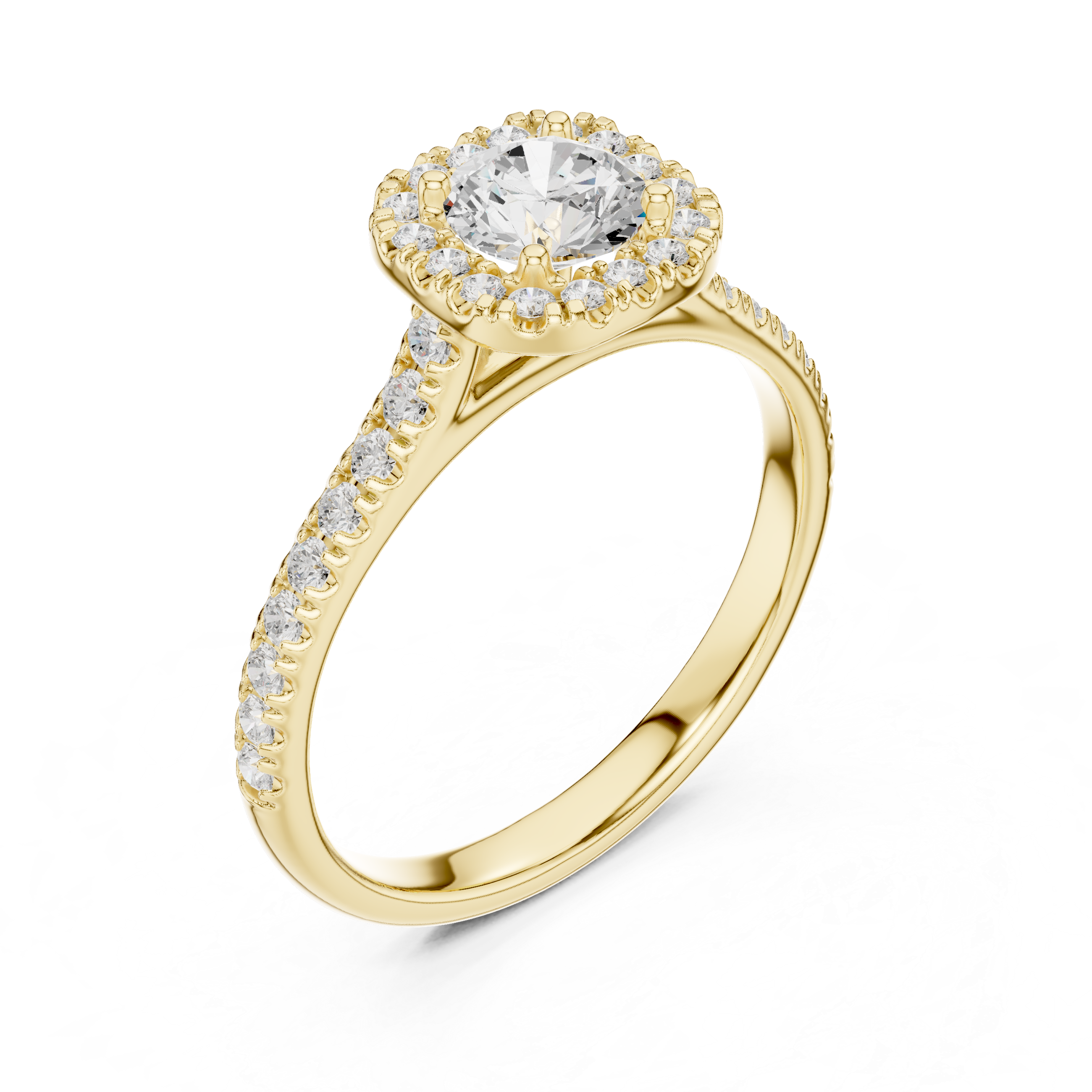 Classic Round Halo Engagement Ring – Pavé Diamond Solitaire Ring
