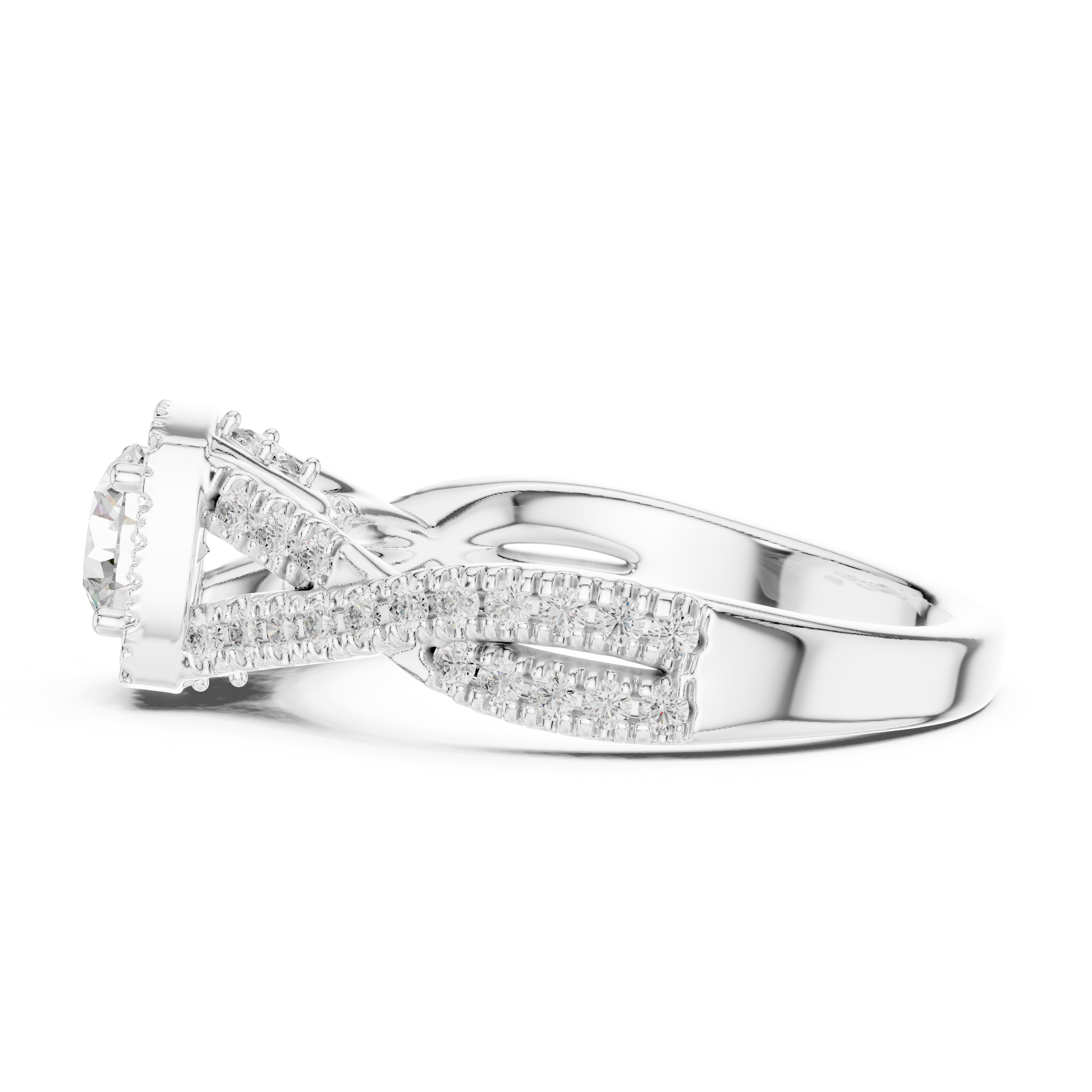 Twisted Split Shank Halo Engagement Ring – Round Diamond Bridal Ring