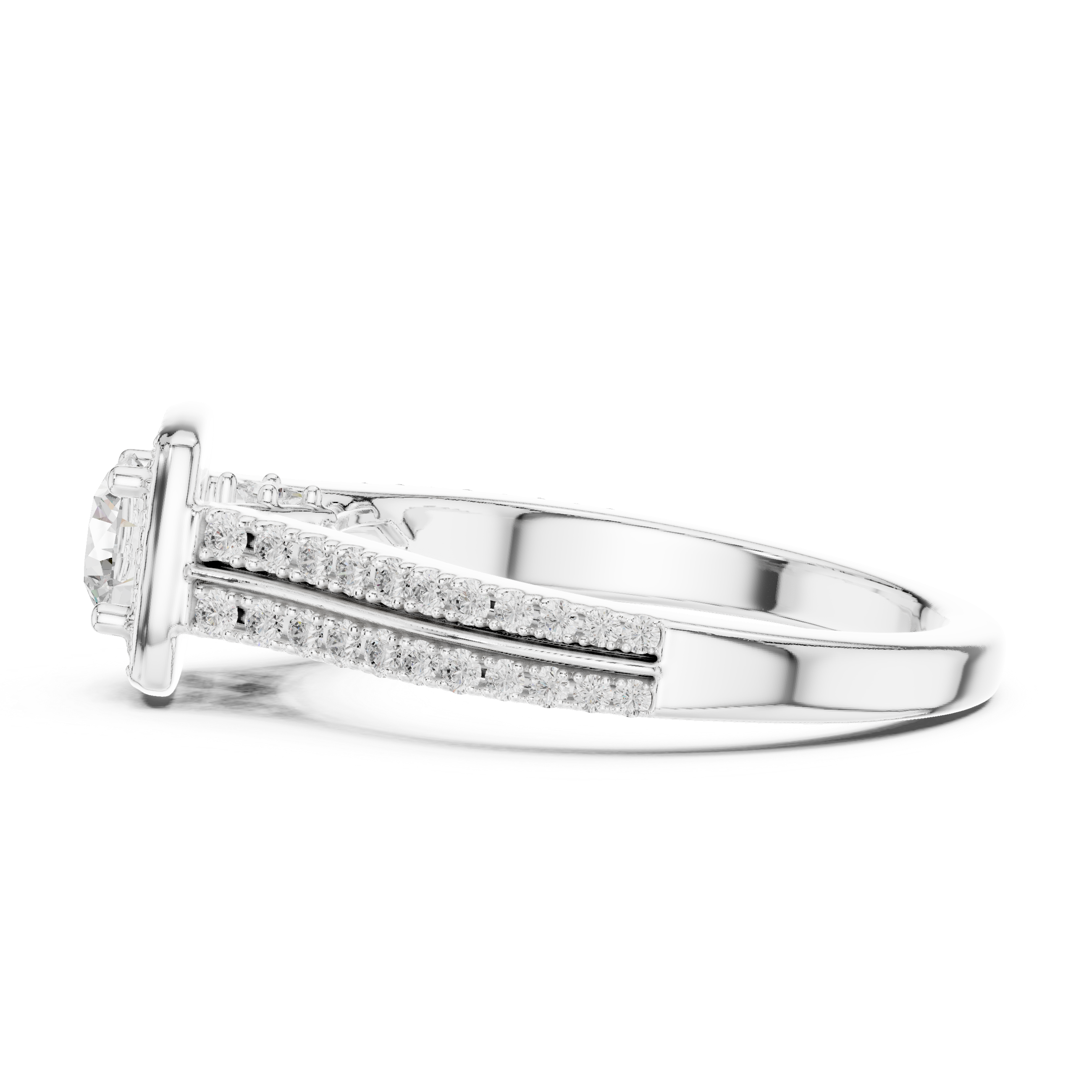 Cushion Halo Split Shank Engagement Ring – Double Row Pavé Diamond Bridal Ring