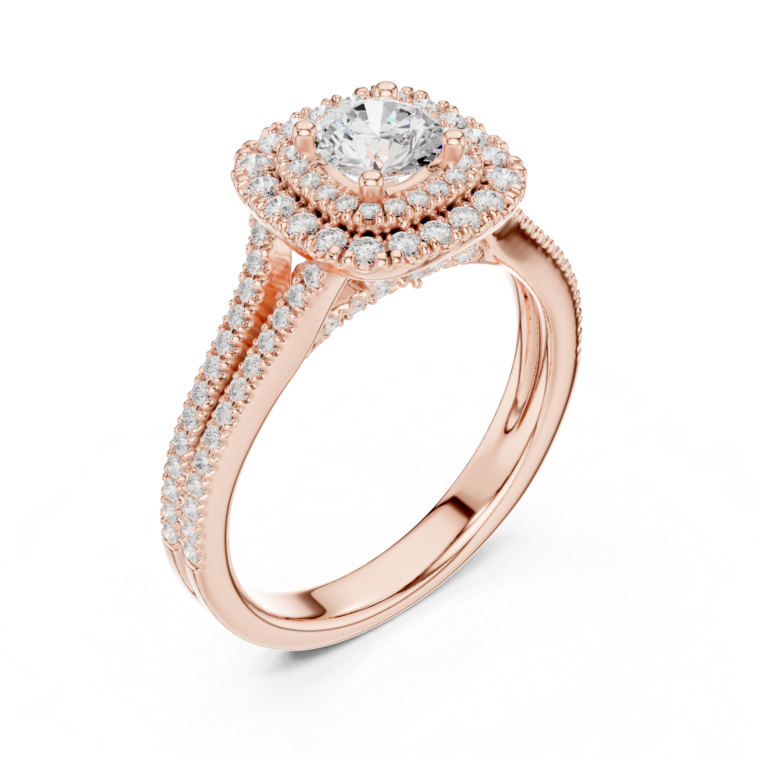 Cushion Halo Diamond Engagement Ring – Split Shank Pavé Bridal Ring