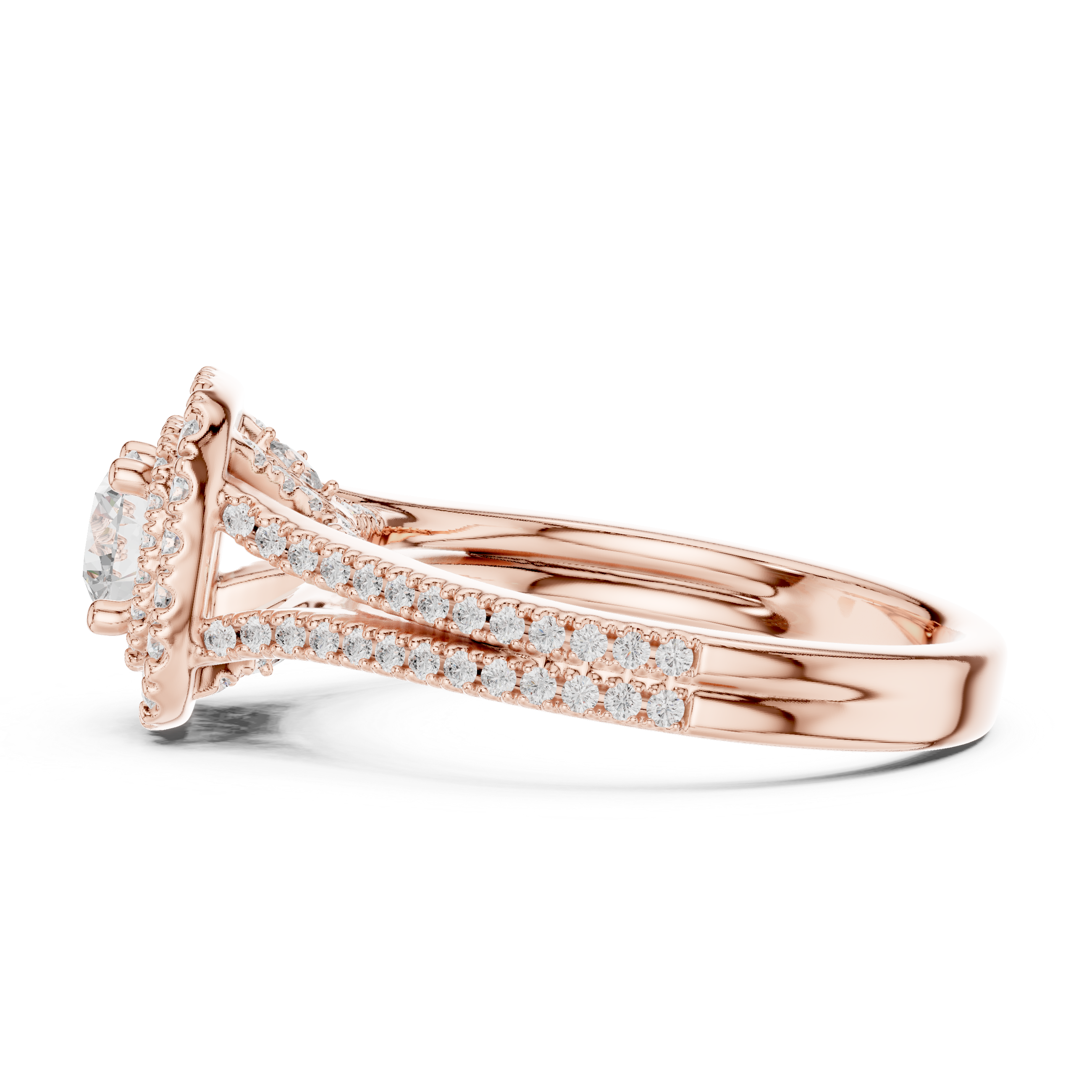 Cushion Halo Diamond Engagement Ring – Split Shank Pavé Bridal Ring