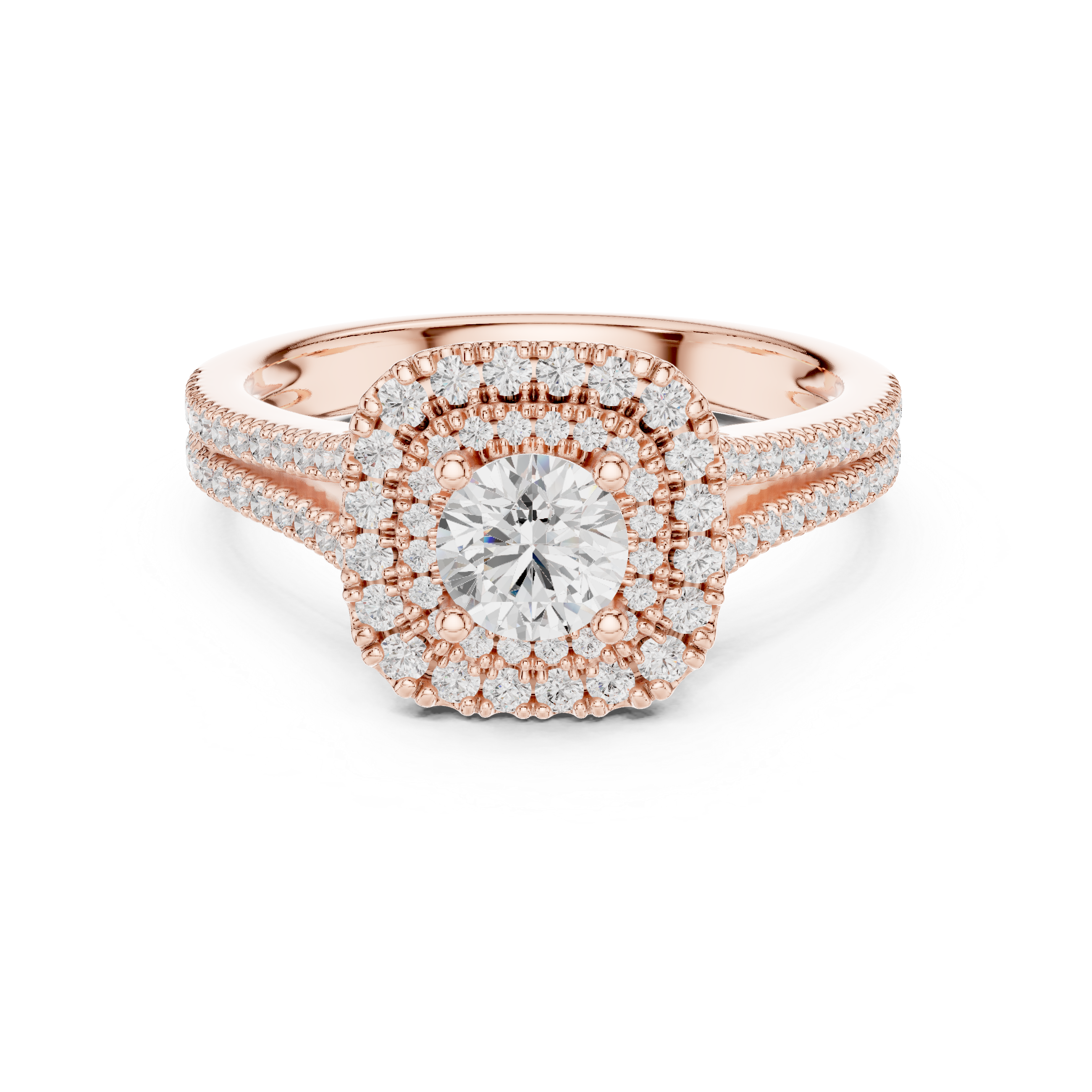 Cushion Halo Diamond Engagement Ring – Split Shank Pavé Bridal Ring