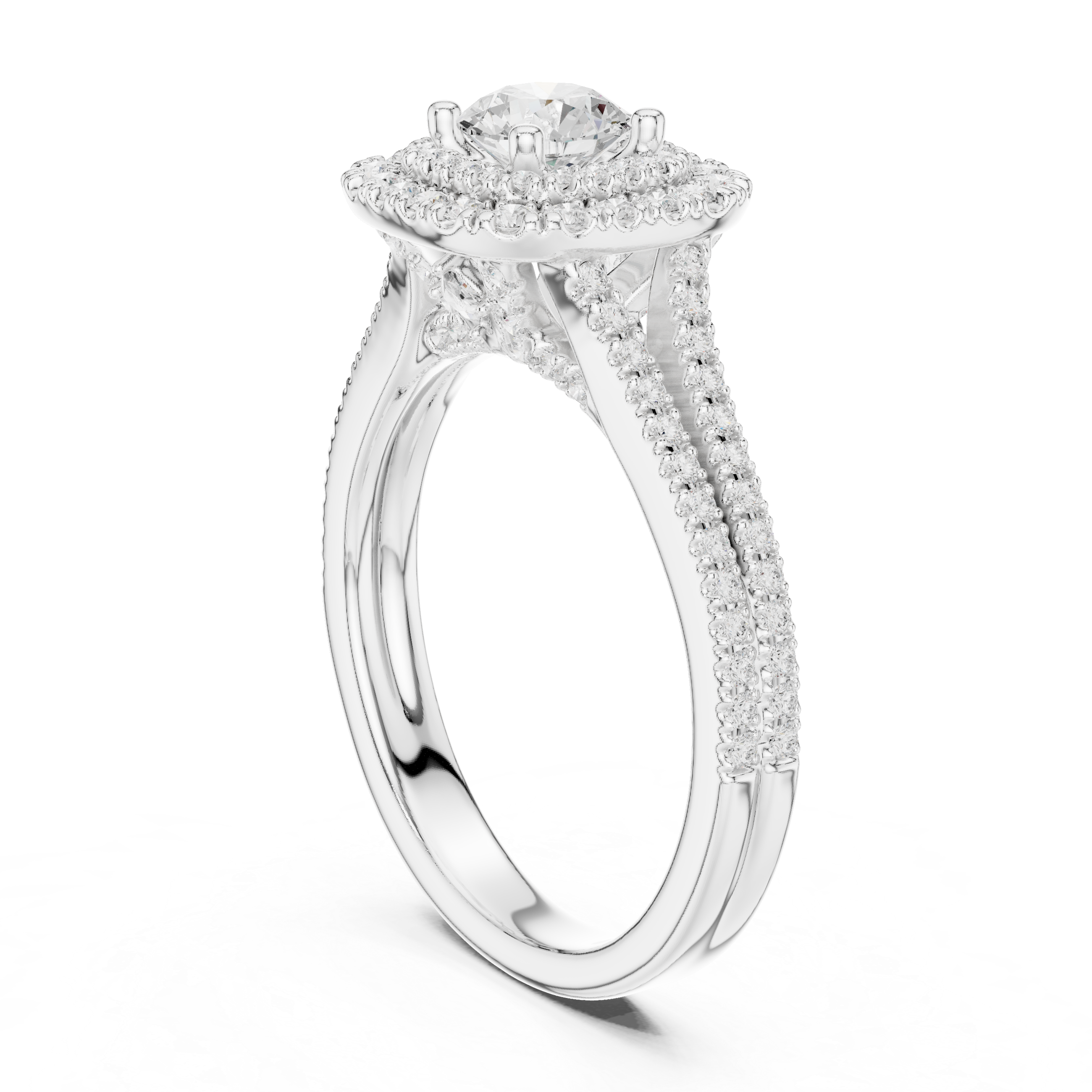Cushion Halo Diamond Engagement Ring – Split Shank Pavé Bridal Ring