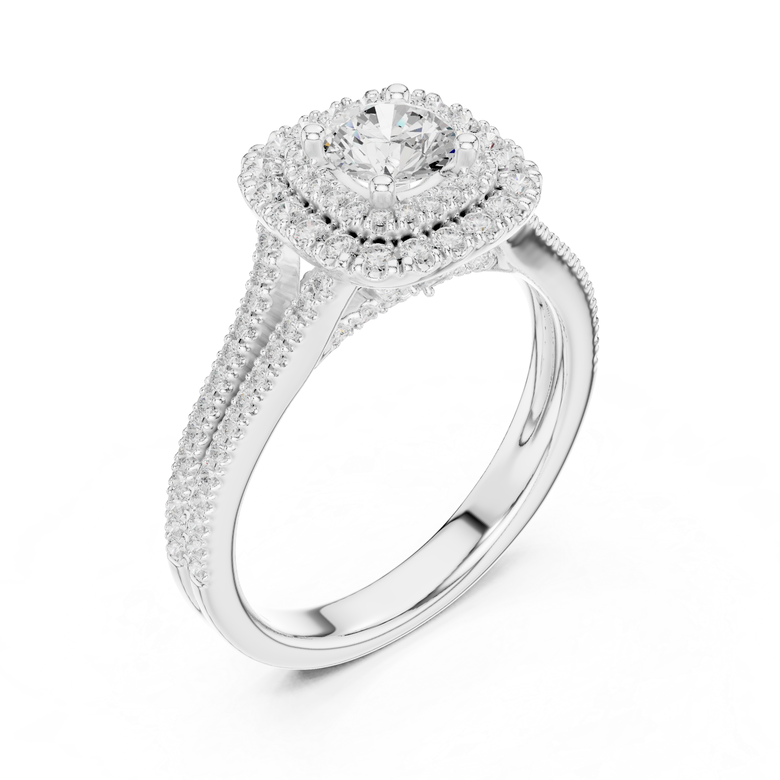 Cushion Halo Diamond Engagement Ring – Split Shank Pavé Bridal Ring