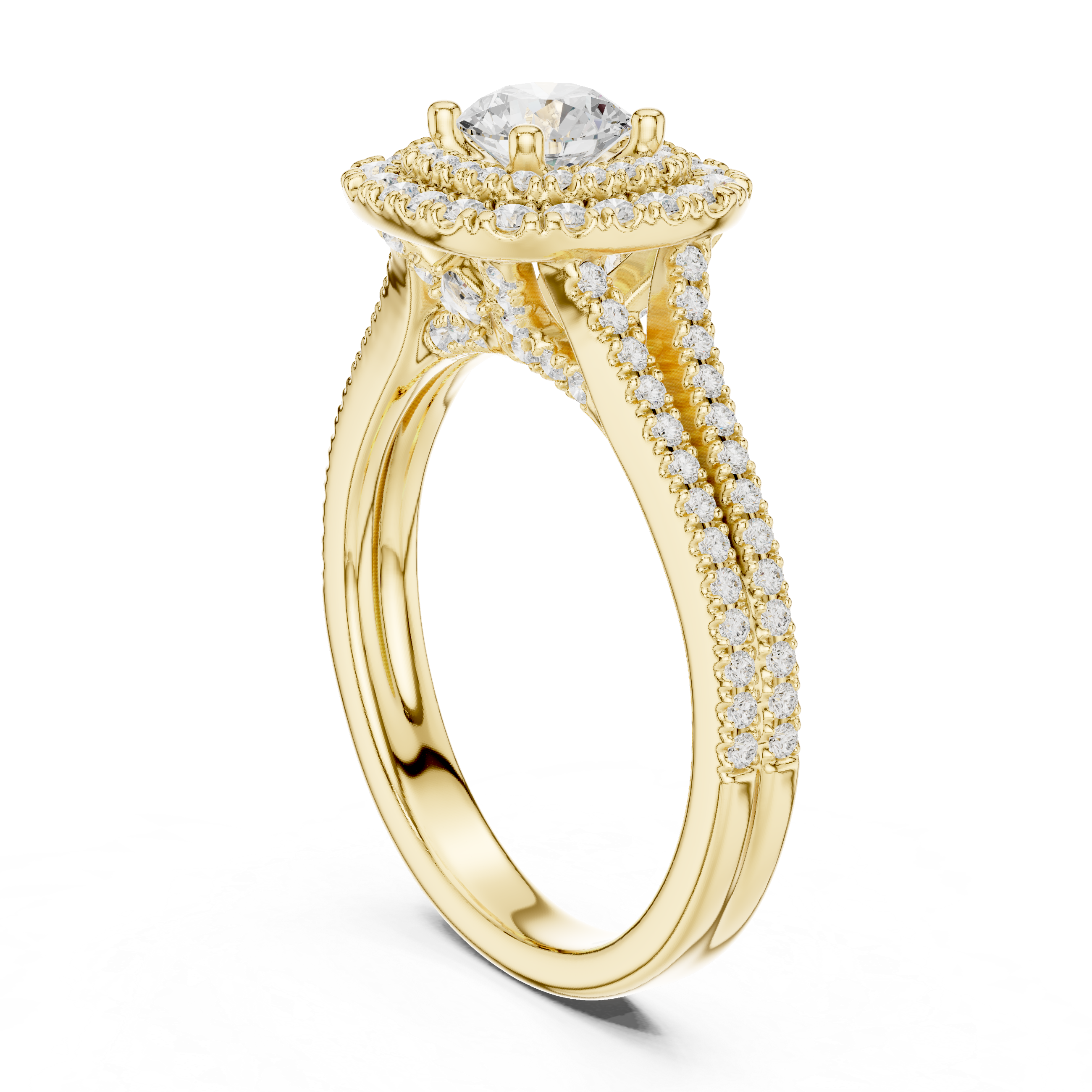 Cushion Halo Diamond Engagement Ring – Split Shank Pavé Bridal Ring
