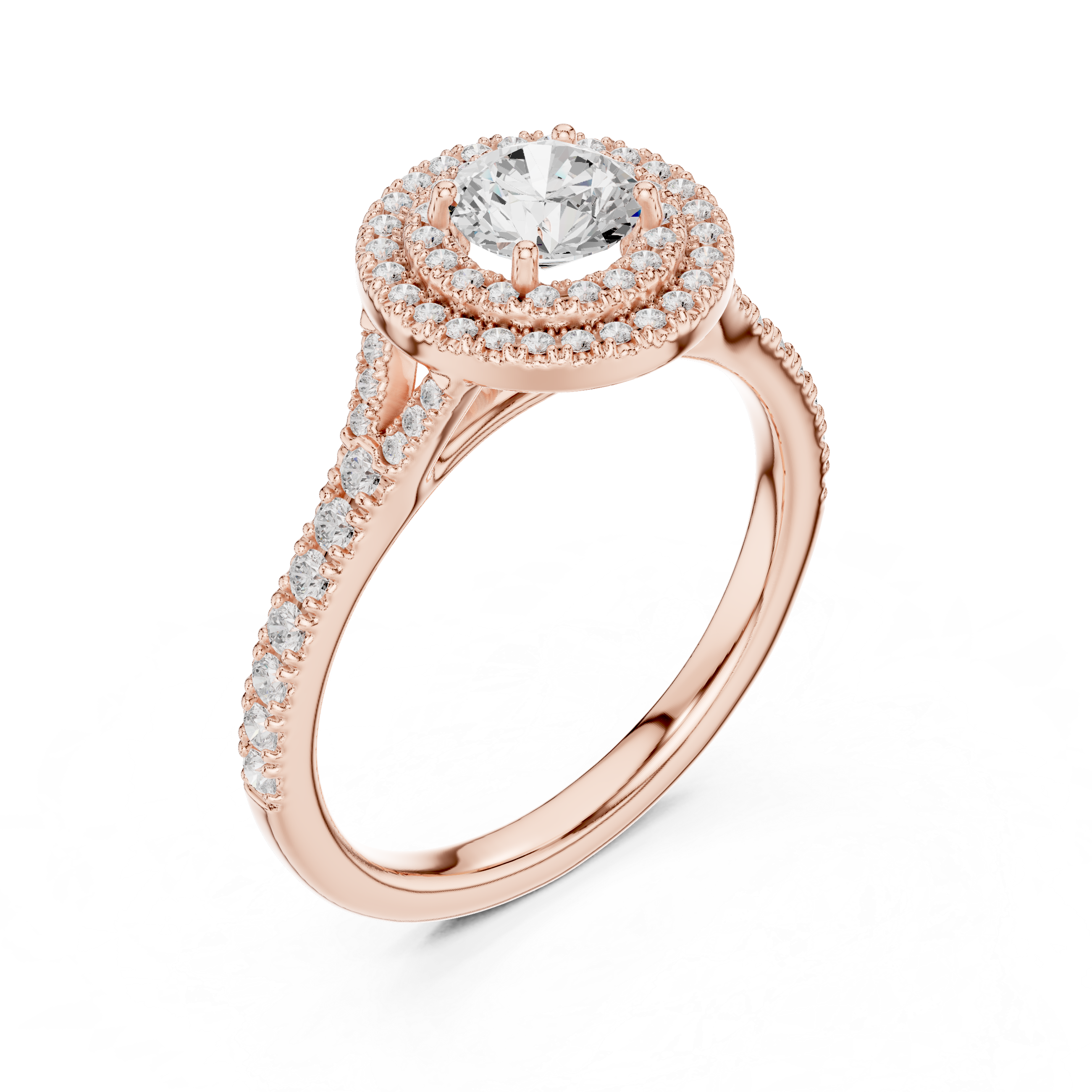 Double Halo Round Engagement Ring – Vintage Inspired Diamond Bridal Ring