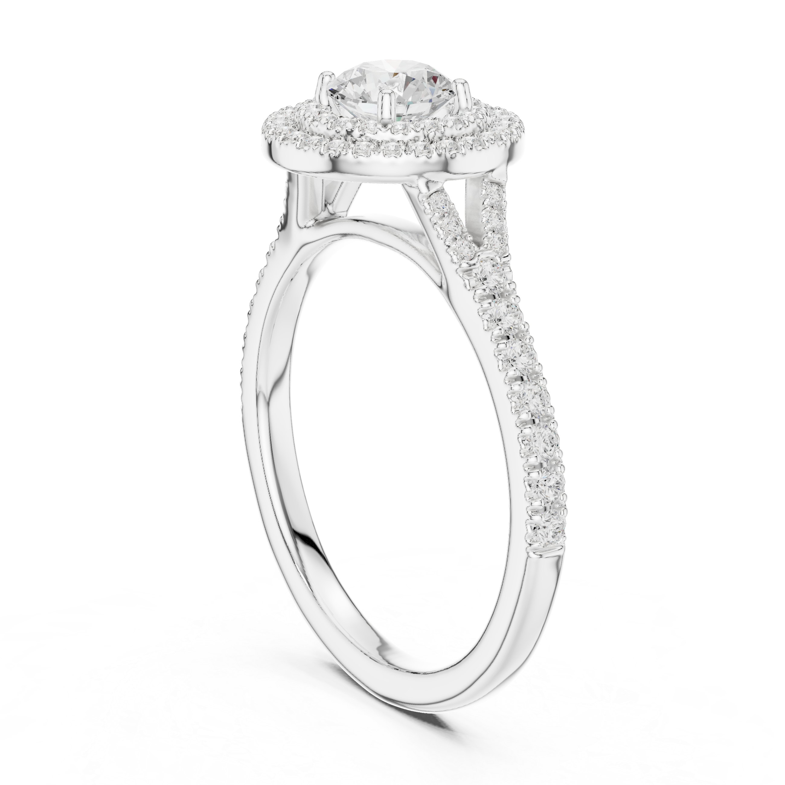 Double Halo Round Engagement Ring – Vintage Inspired Diamond Bridal Ring