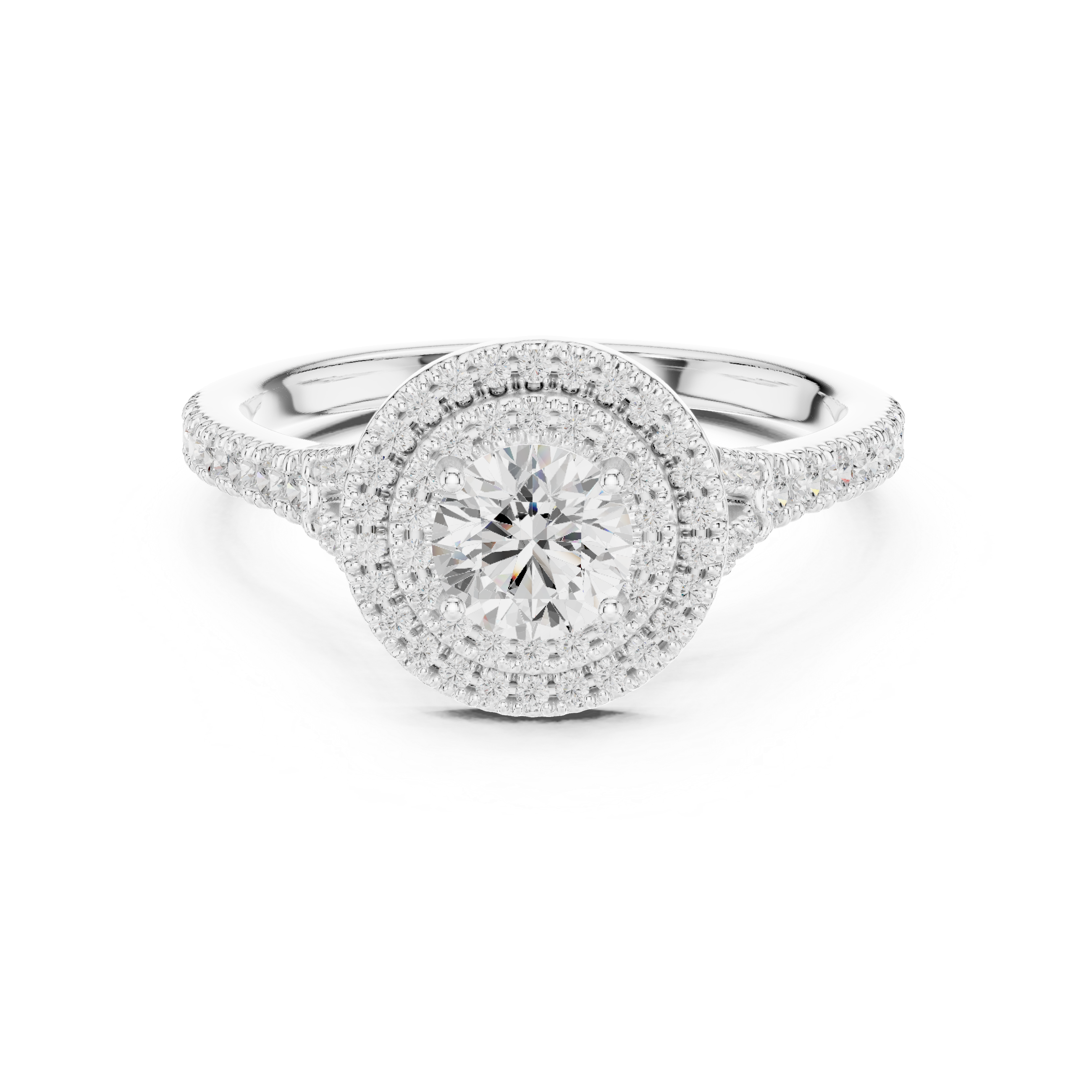 Double Halo Round Engagement Ring – Vintage Inspired Diamond Bridal Ring