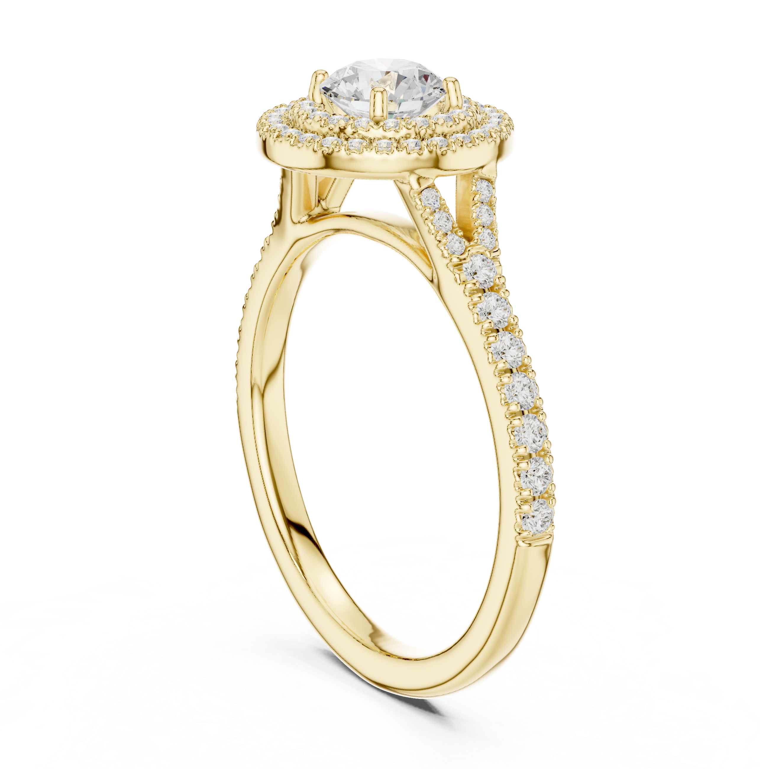 Double Halo Round Engagement Ring – Vintage Inspired Diamond Bridal Ring