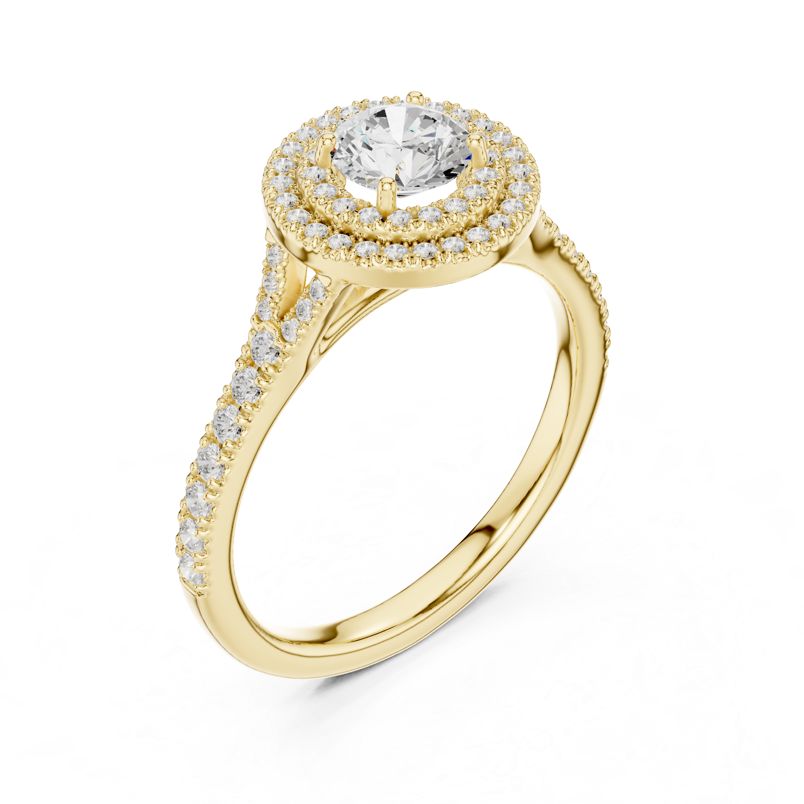 Double Halo Round Engagement Ring – Vintage Inspired Diamond Bridal Ring