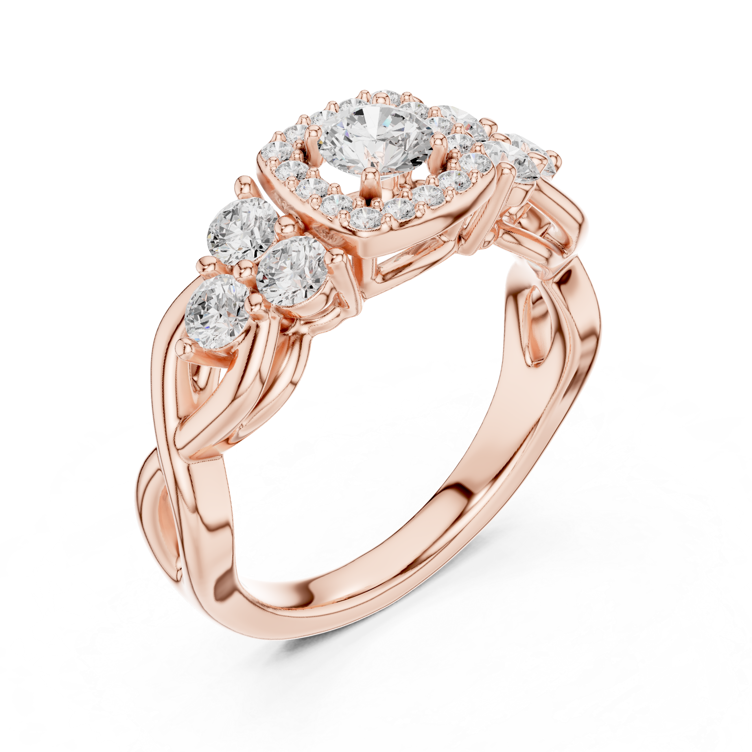 Vintage Cluster Halo Engagement Ring – Round Diamond Multi Stone Bridal Ring