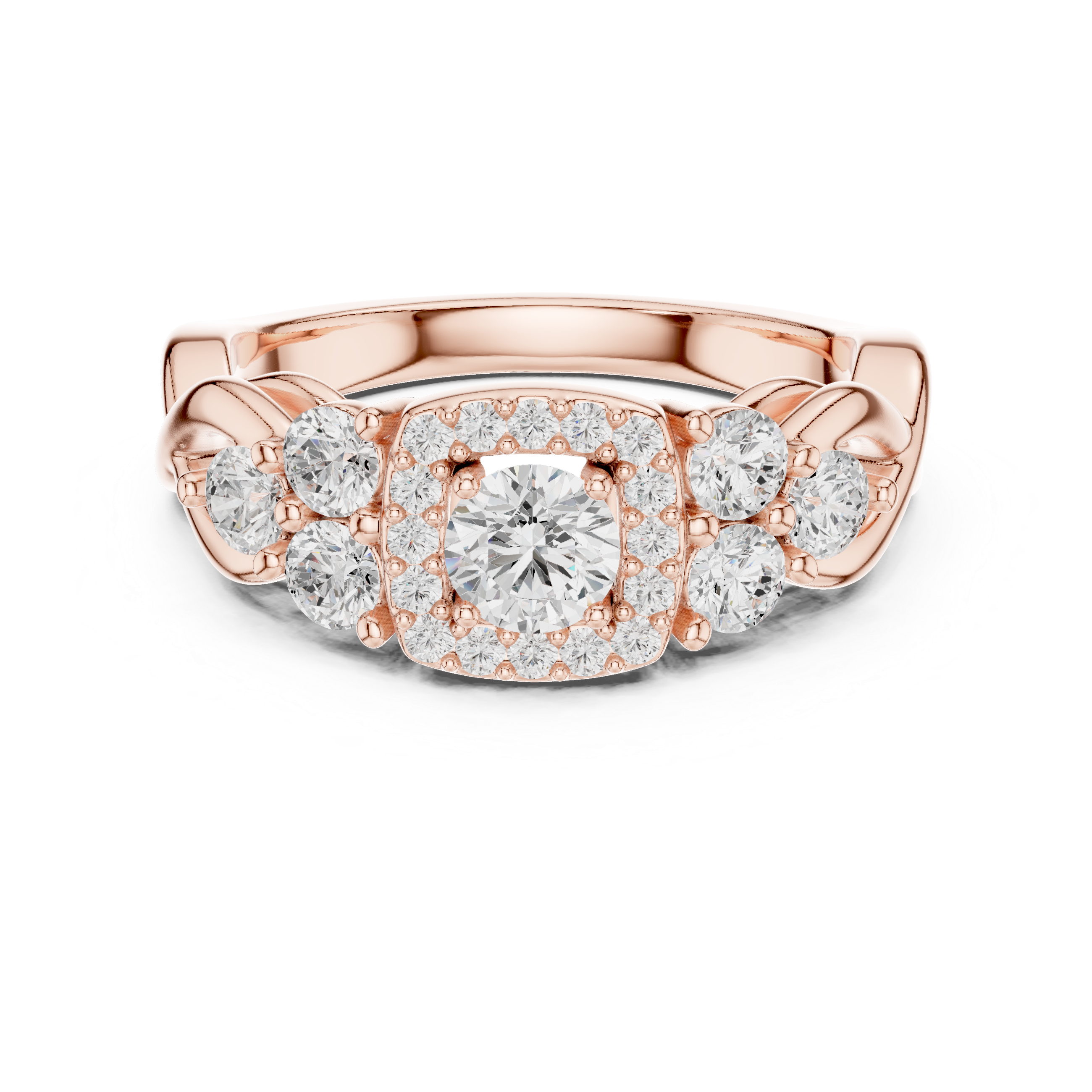 Vintage Cluster Halo Engagement Ring – Round Diamond Multi Stone Bridal Ring